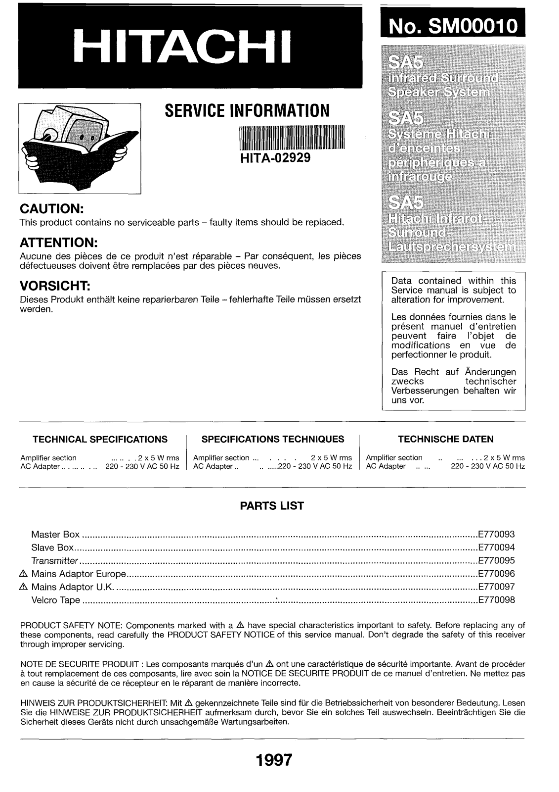 Hitachi HITA-02929 Service Manual