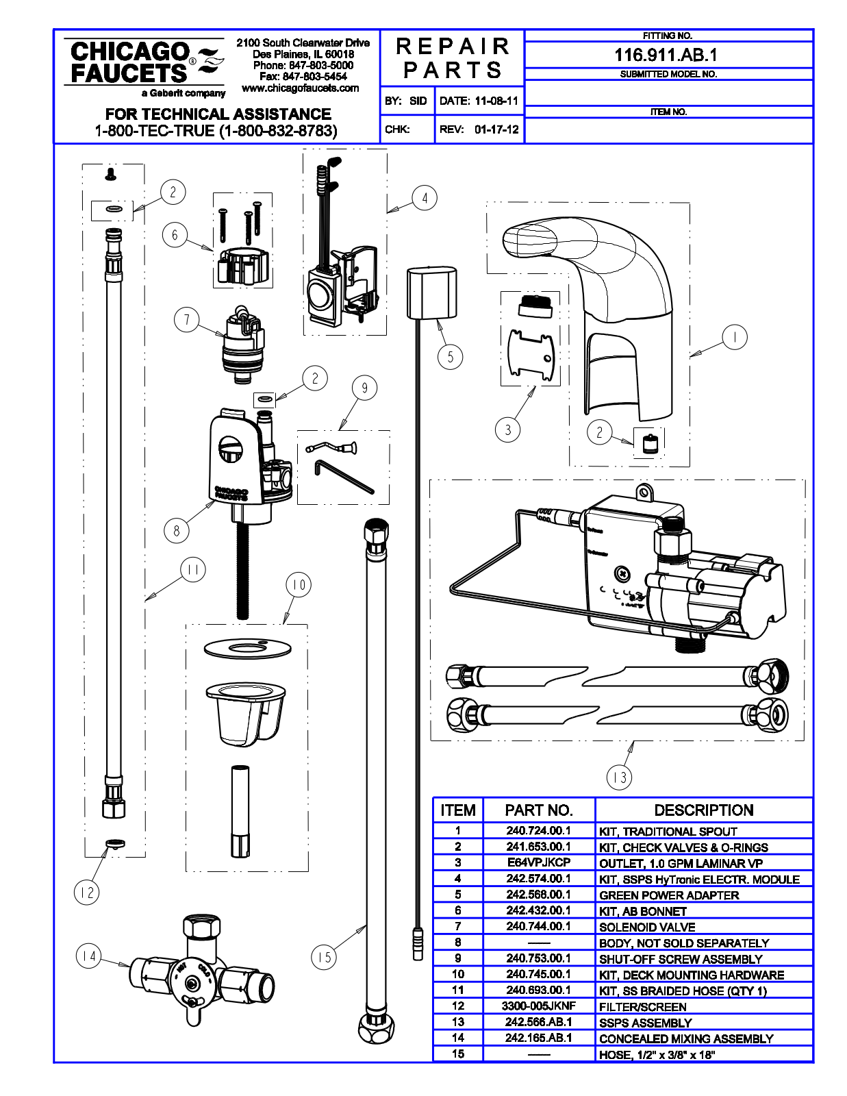 Chicago Faucet 116.911.AB.1 Parts List