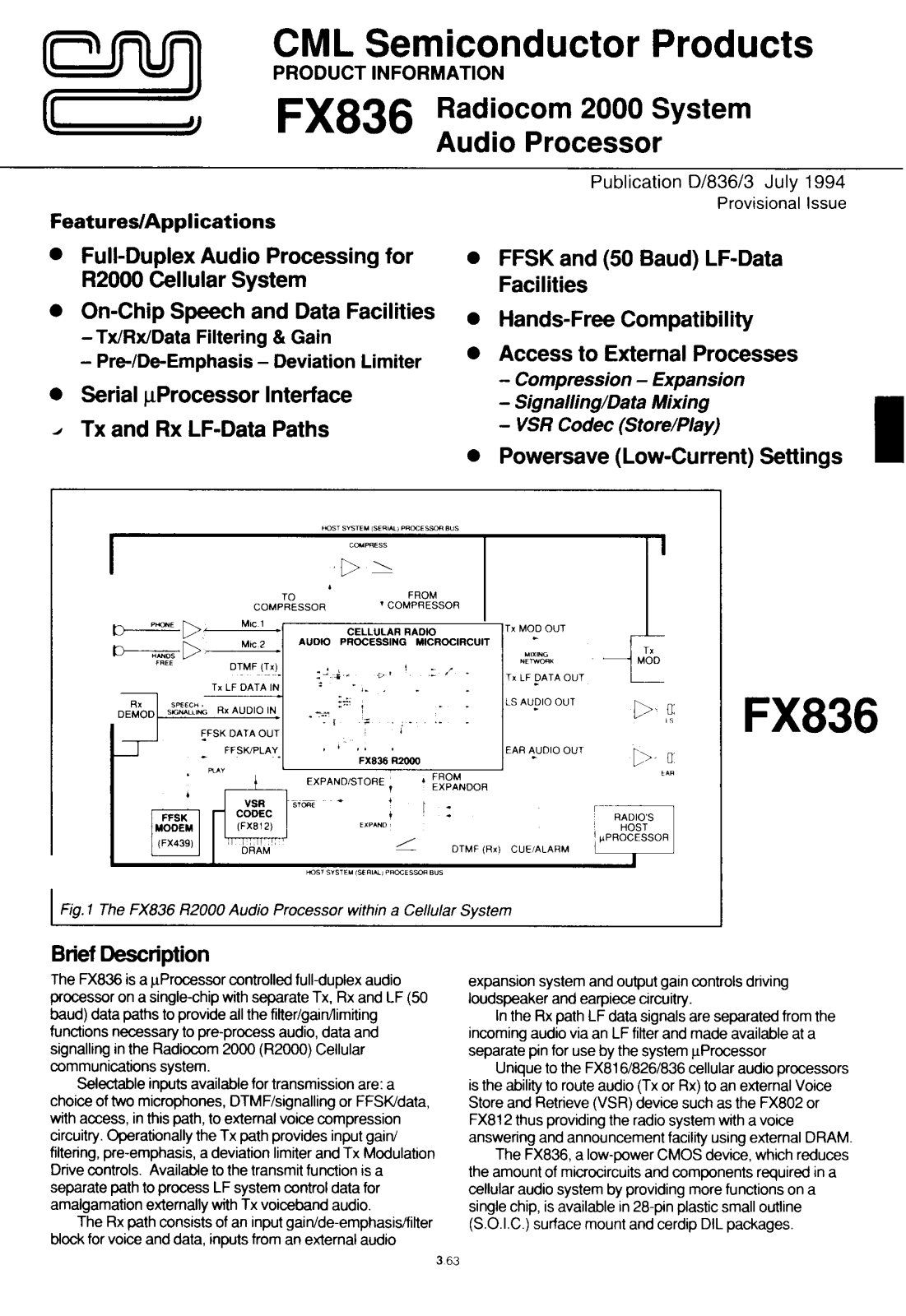 Consumer Microcircuits Limited FX836J, FX836DW Datasheet