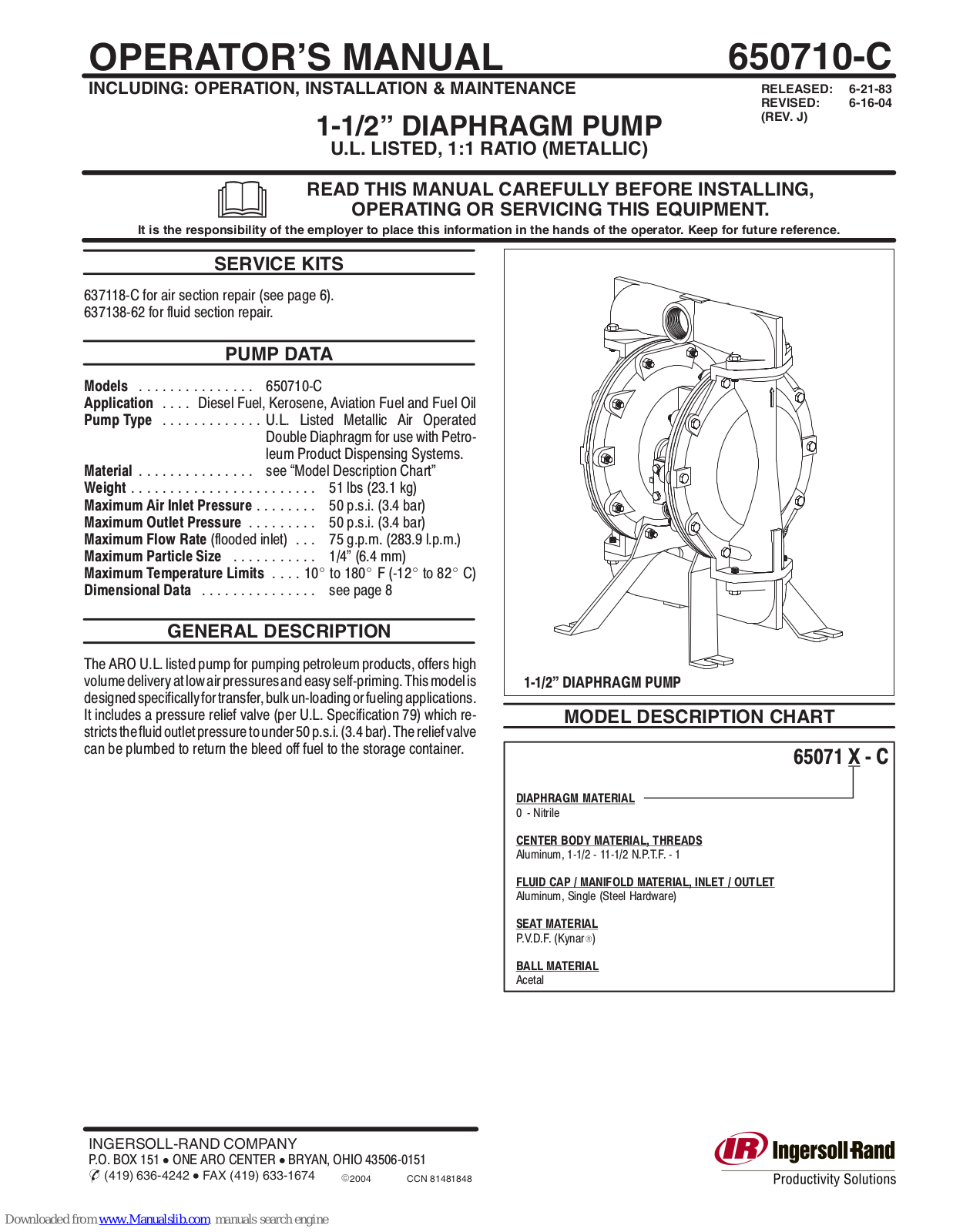 Ingersoll-Rand 650710-C Operator's Manual