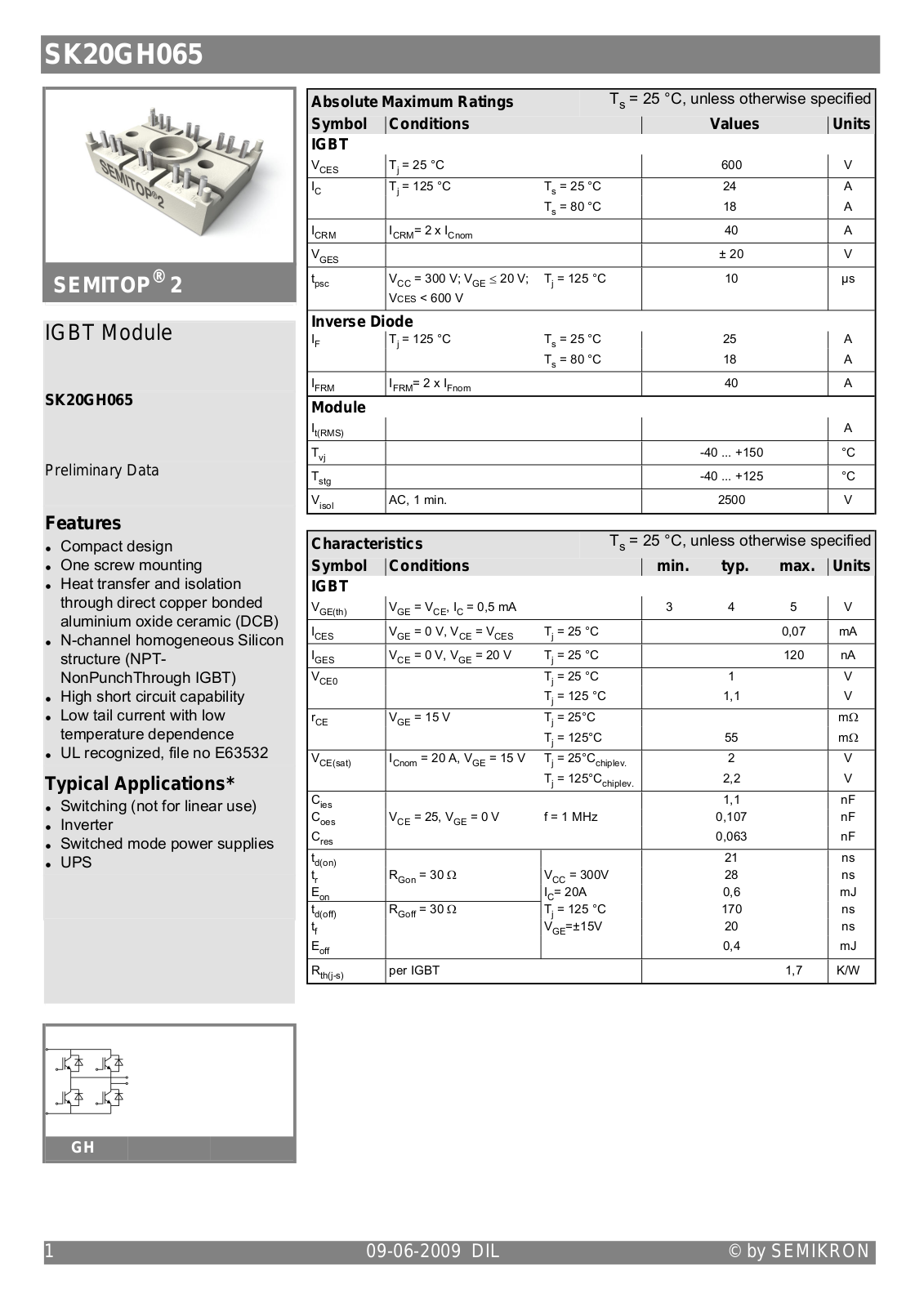 Semikron SK20GH065 Data Sheet