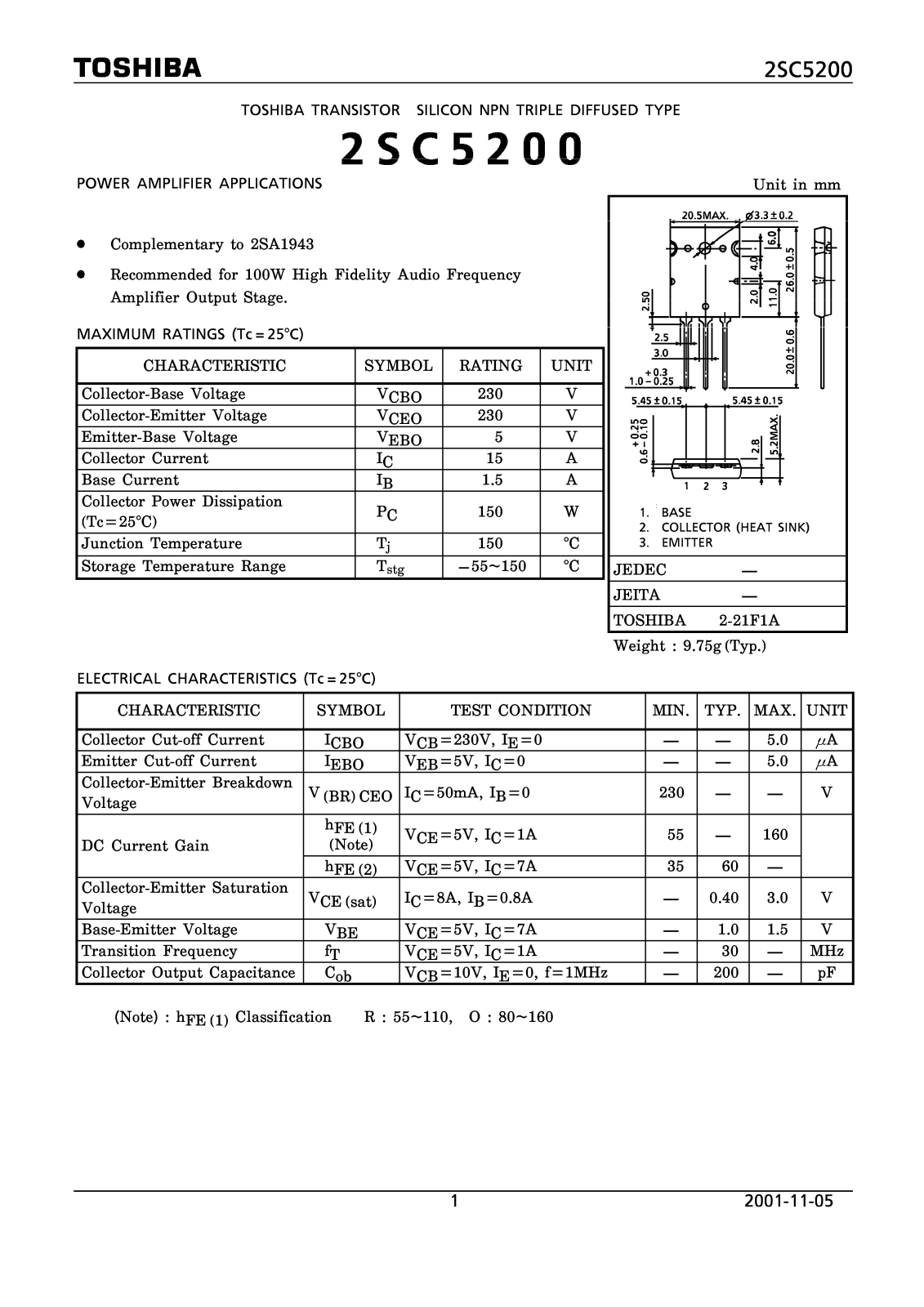 Datasheet 2SC5200-O Specification - ManualMachine.com