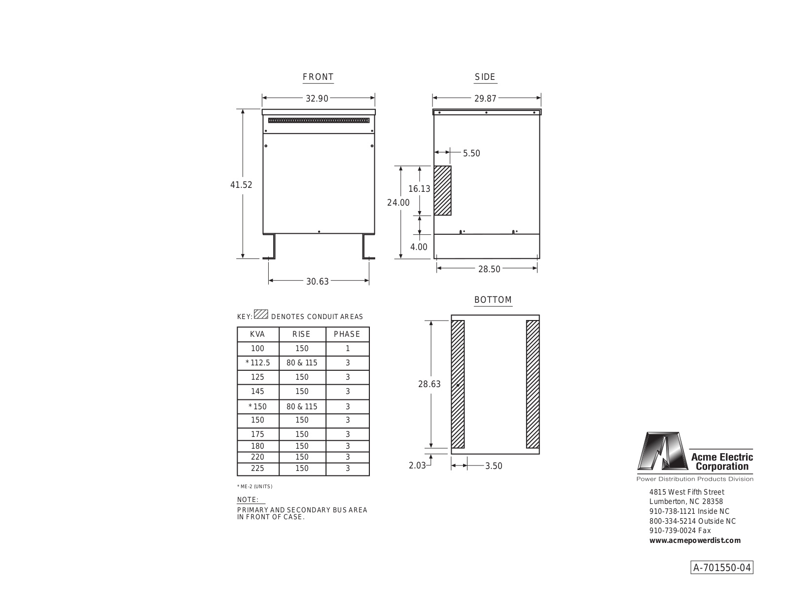 Acme Electric DTFA-0145-4S Dimensional Sheet