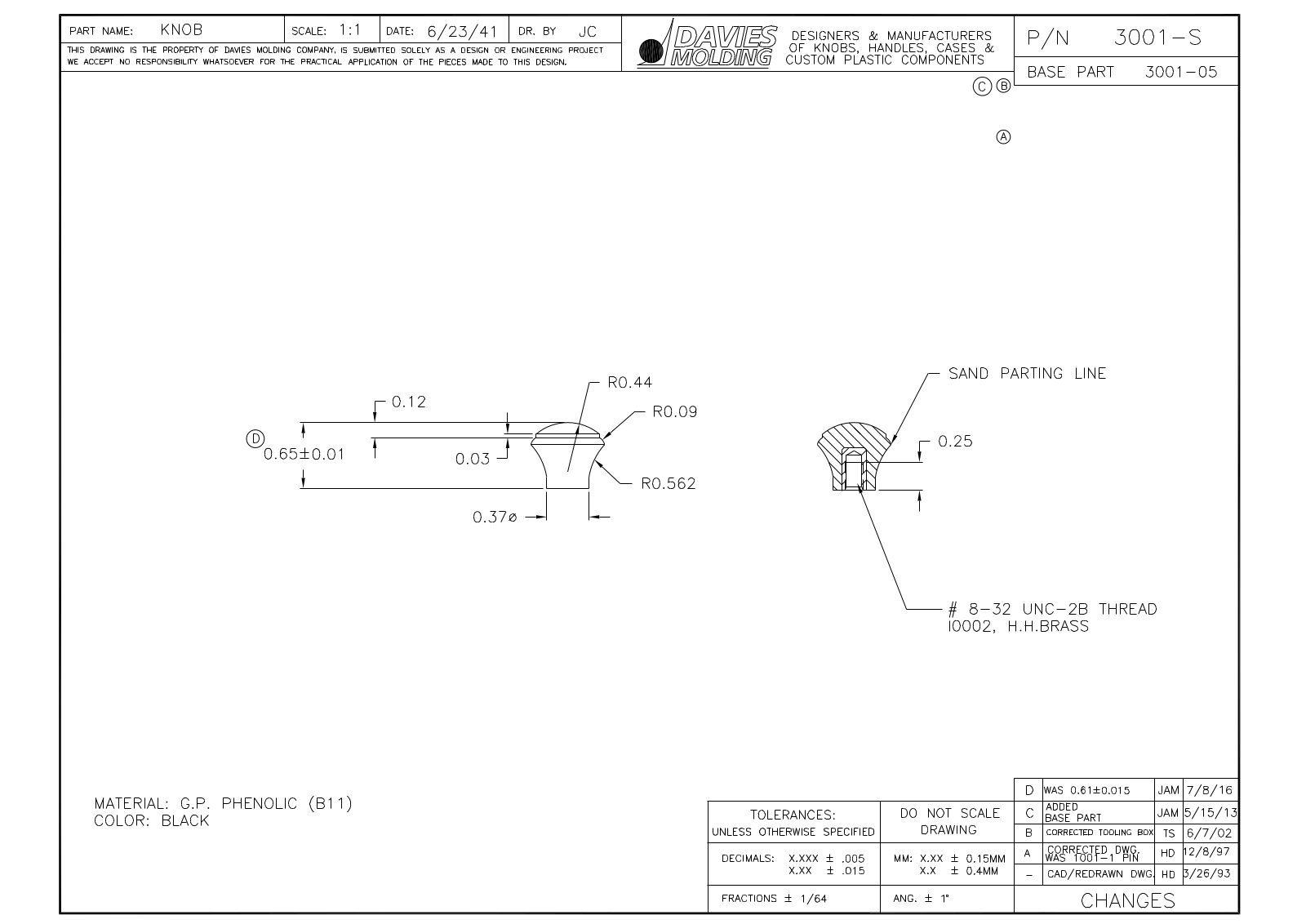 Davies Molding 3001-S Reference Drawing