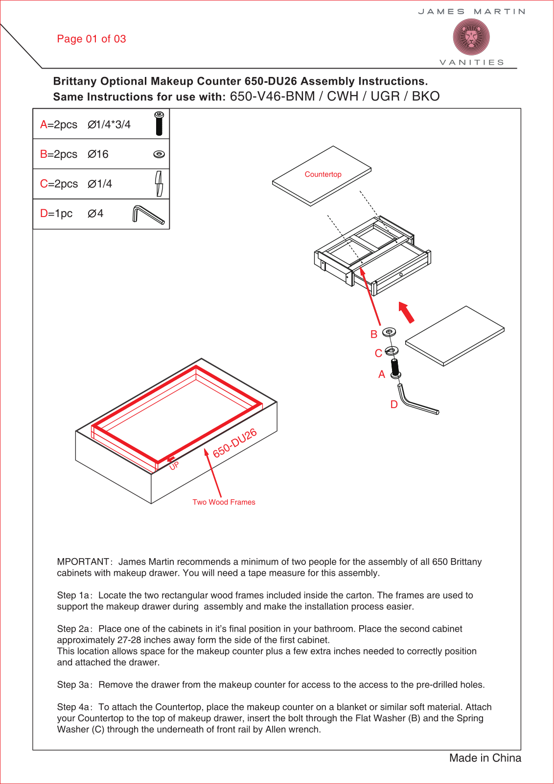 James Martin 650V118BKODUAF, 650V118BNMDUAF, 650V118BKODUCAR, 650V118BNMDUCAR Installation Manual