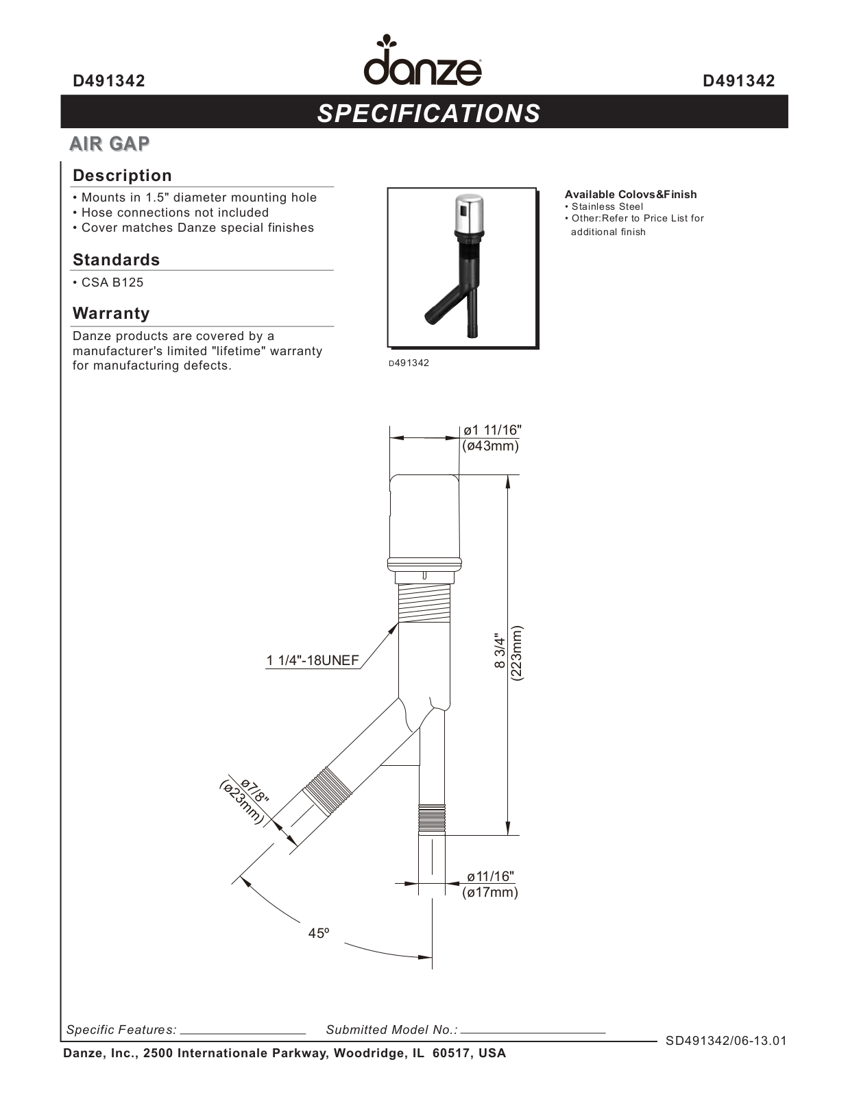 Danze D491342 User Manual