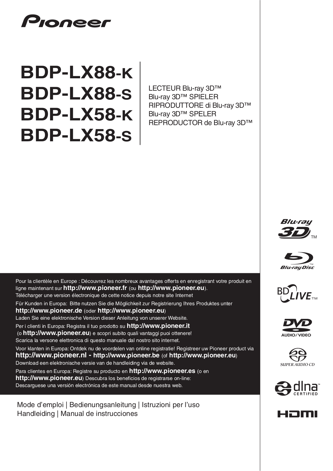 Pioneer BDP-LX58-S, BDP-LX88-K User Manual