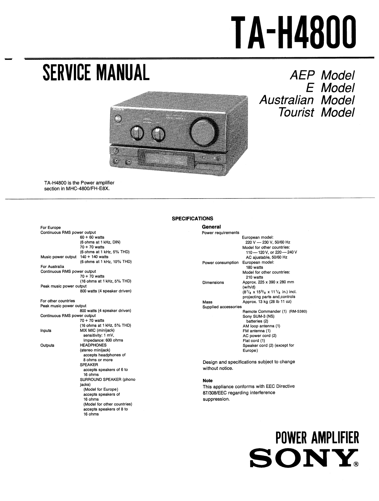 SONY TA-H4800 Service Manual