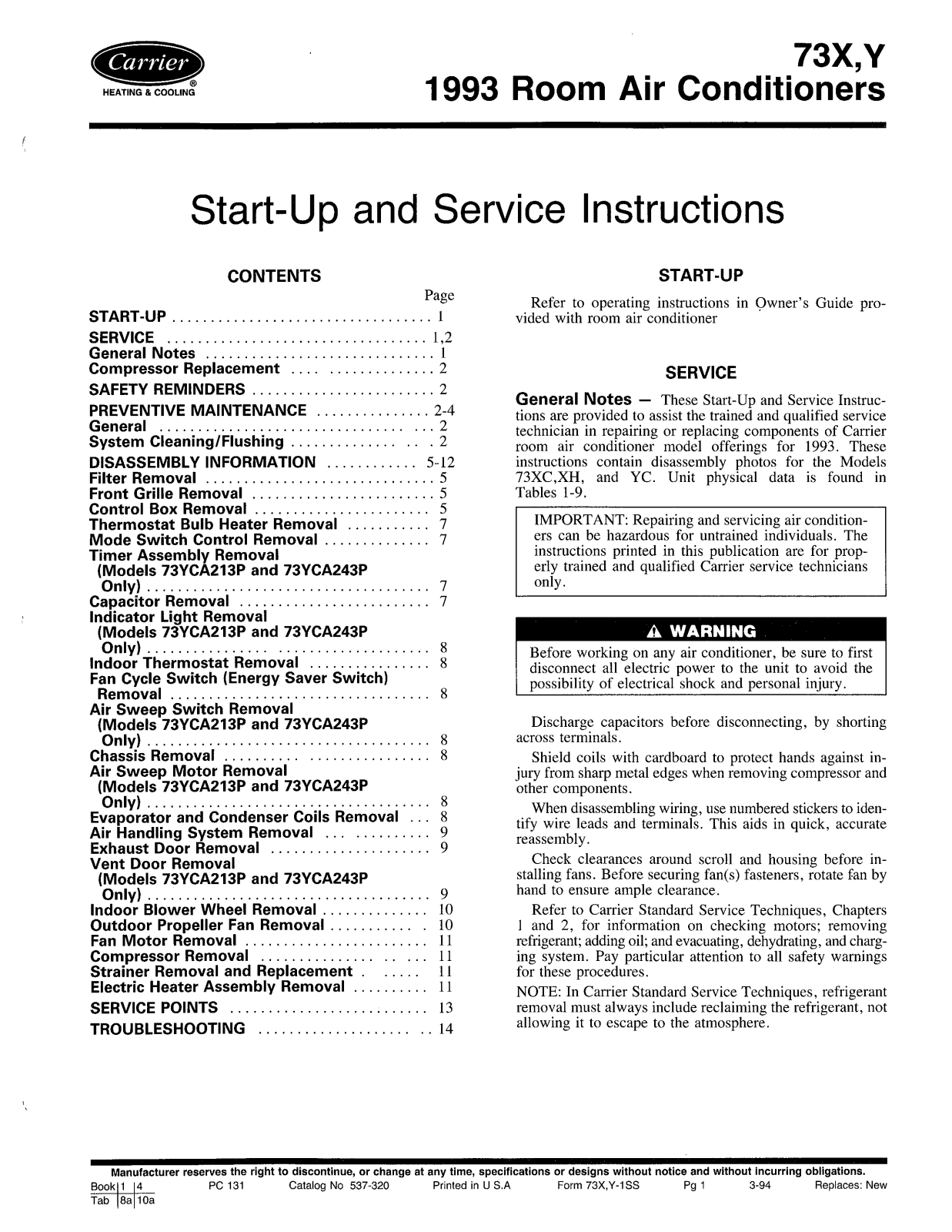 Carrier 73X User Manual