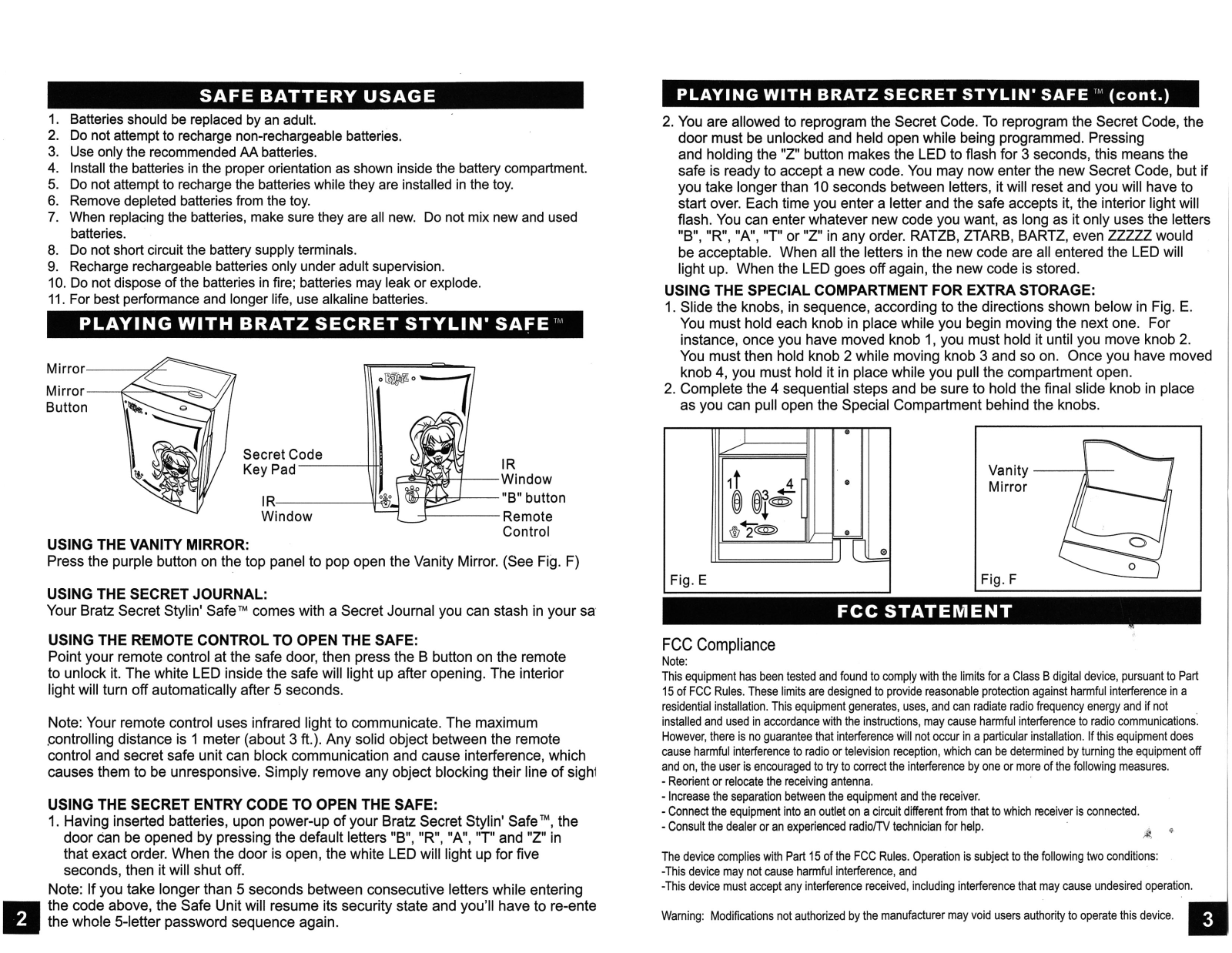 Mga Entertainment BRATZ STYLIN SAFE REMOTE 2 3 User Manual