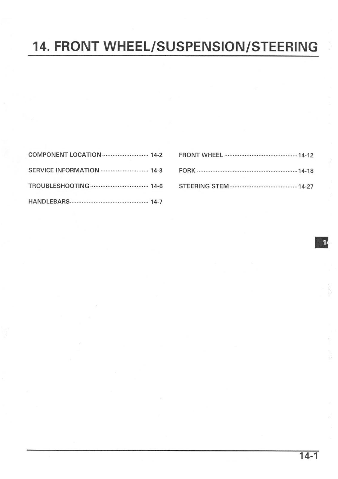 Honda CBR600RR '03 Service Manual Chapter 14 - Front Wheel, Steering And Suspension