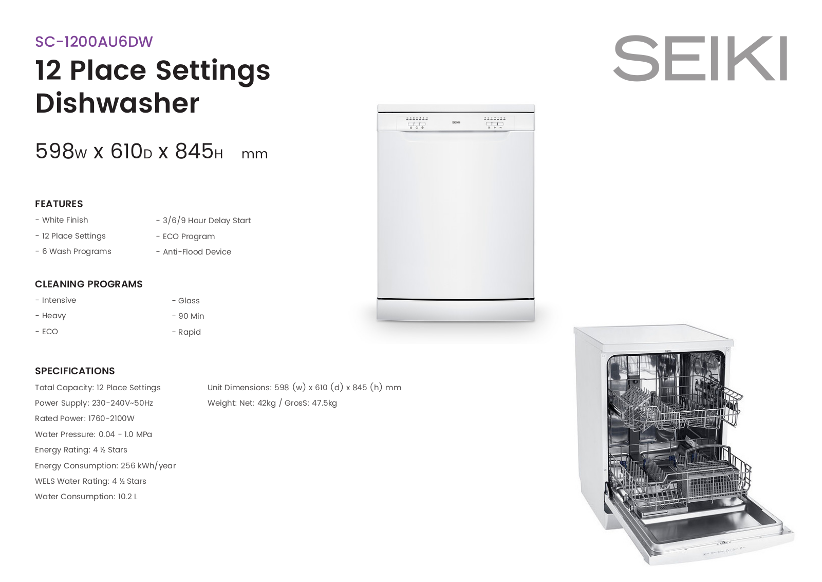 Seiki SC-1200AU6DW Specifications Sheet