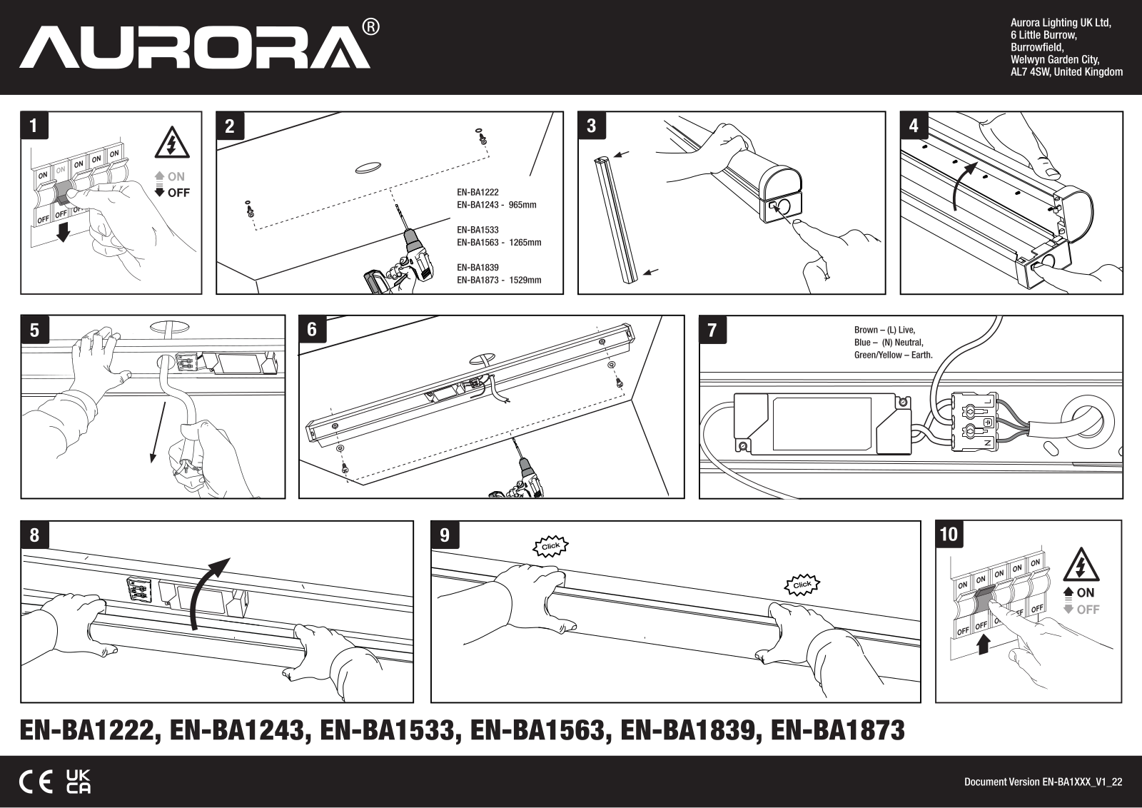 Aurora Lighting EN-BA1873, EN-BA1563, EN-BA1243, EN-BA1533, EN-BA1222 Installation Instructions - ManualMachine.com