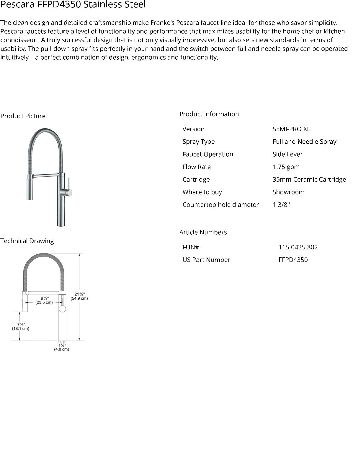 Franke FFPD4350 Specifications