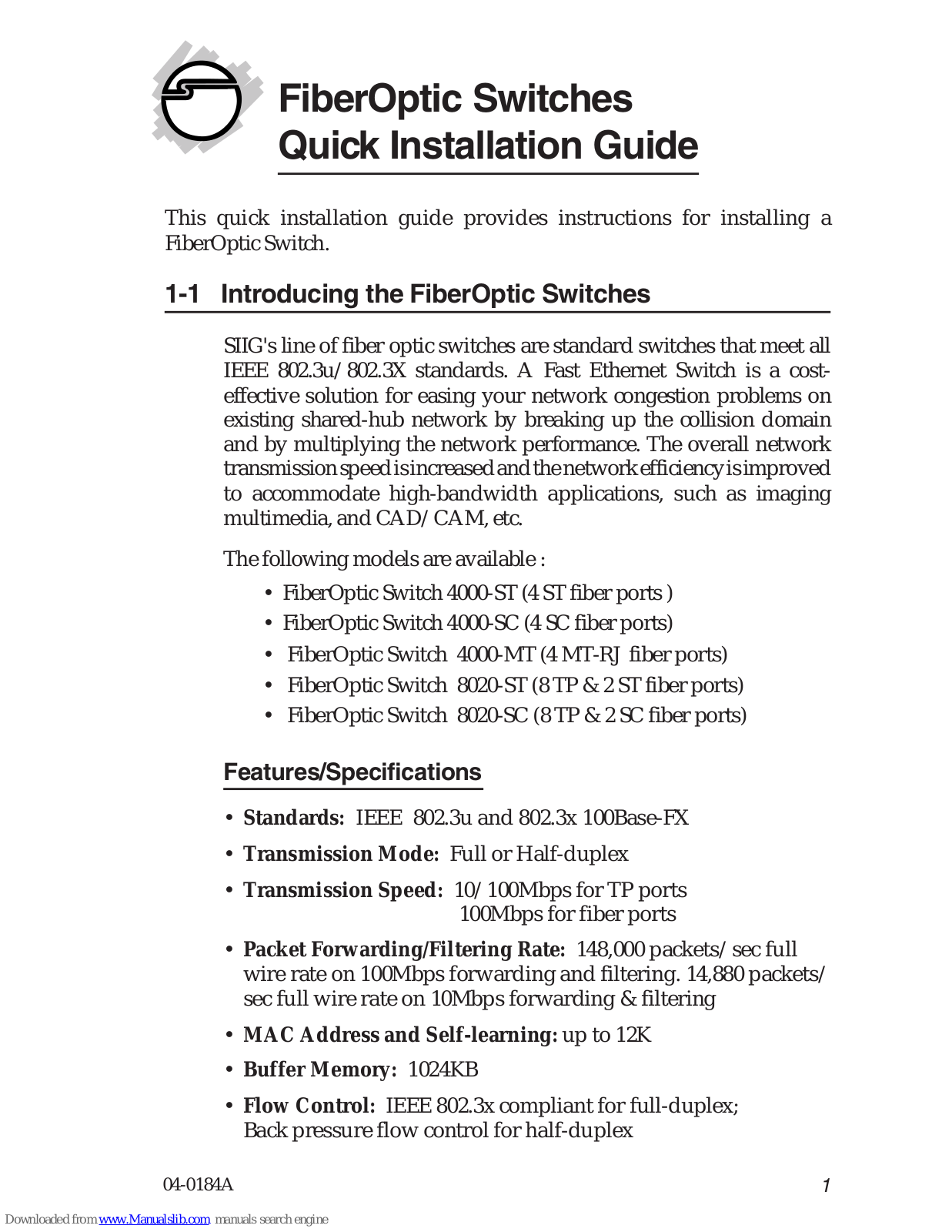 SIIG 4000-MT, 4000-ST, 8020-SC, 4000-SC, 8020-ST Quick Installation Manual