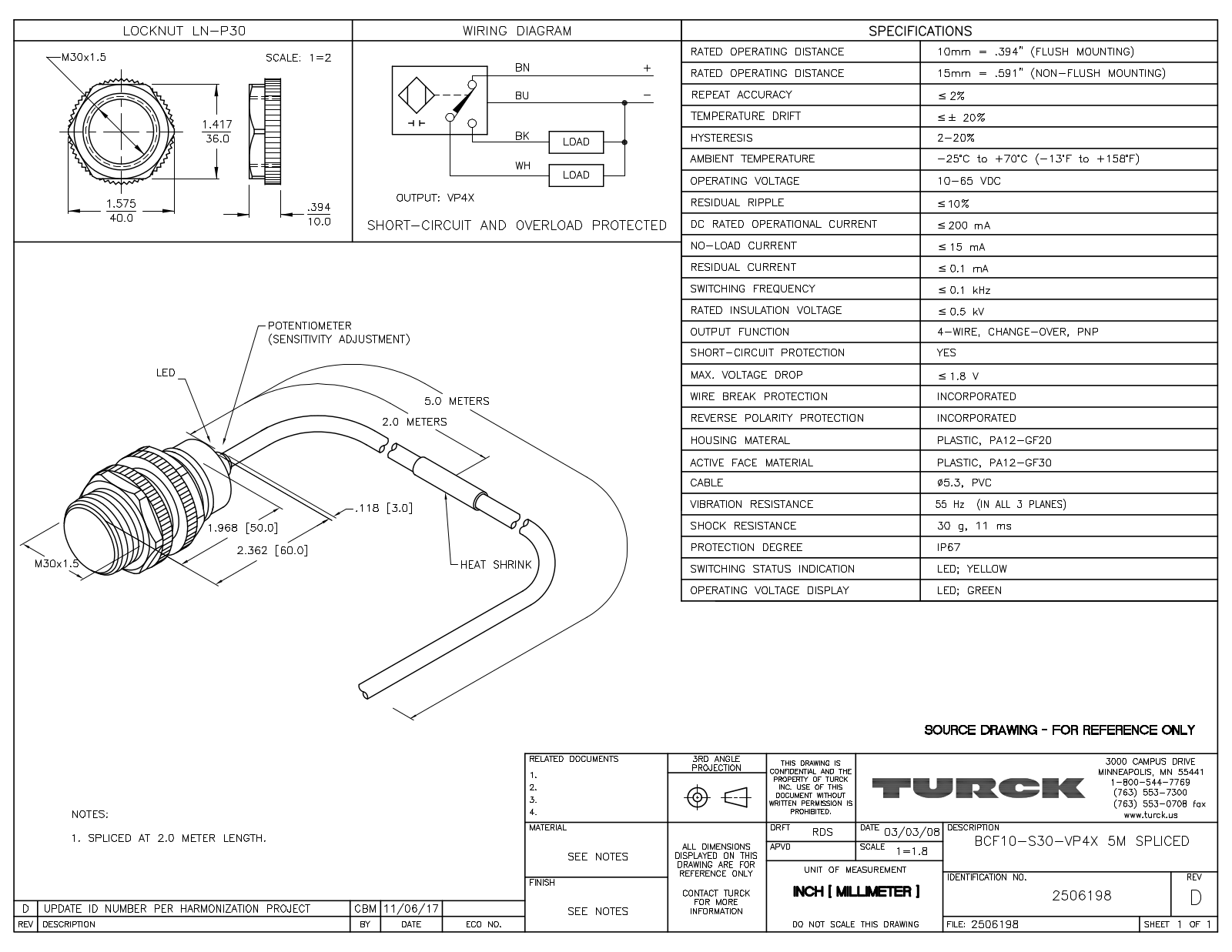 Turck BCF10-S30-VP4X5MSPLICED Data Sheet