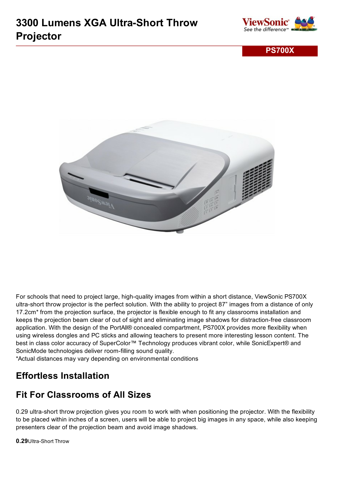 ViewSonic PS700X Product Sheet