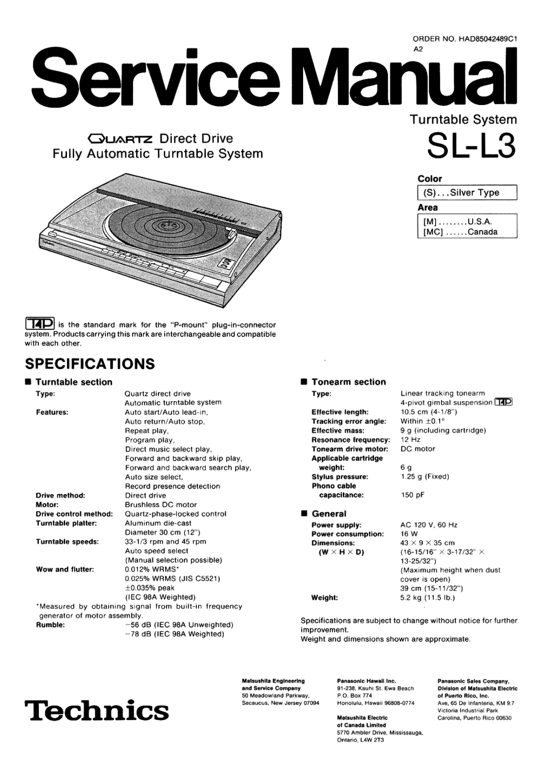 Technics SL-L-3 Service Manual