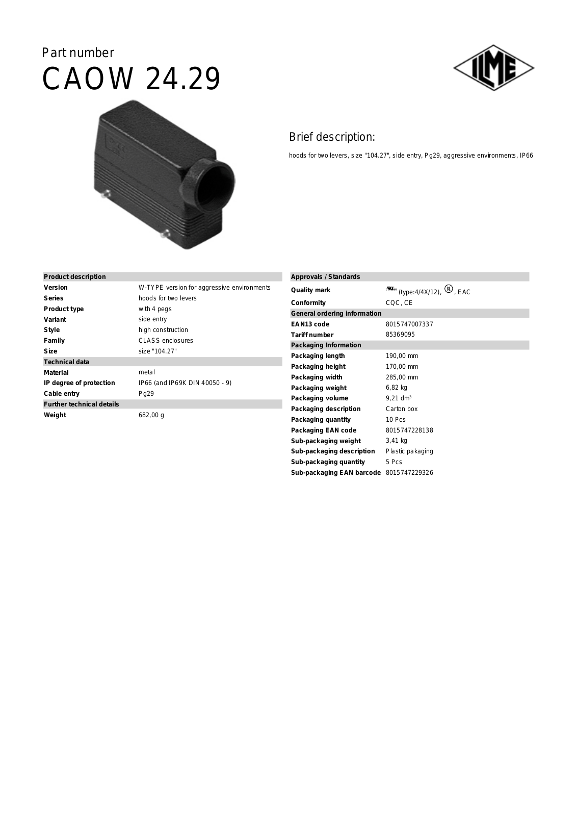 Datasheet CAOW-24.29 Datasheet (ILME) - ManualMachine.com