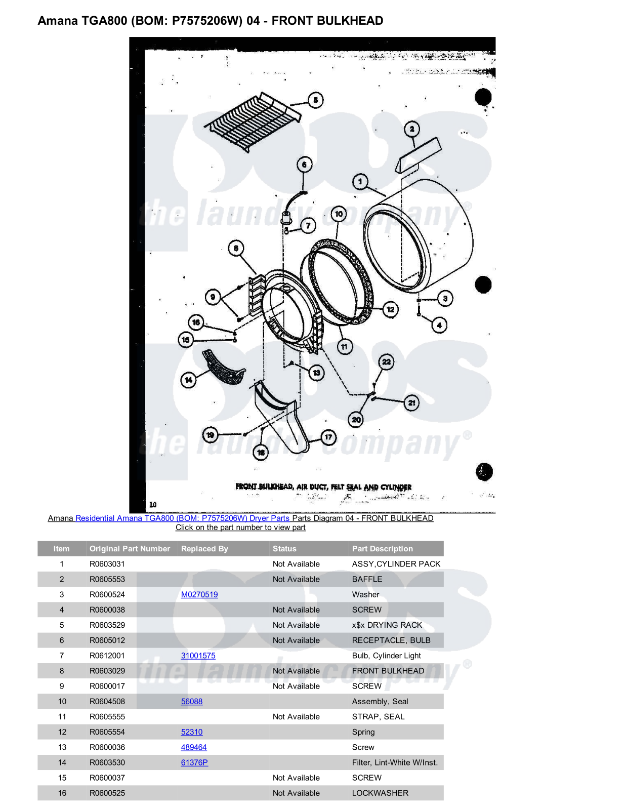 Amana TGA800 Parts Diagram