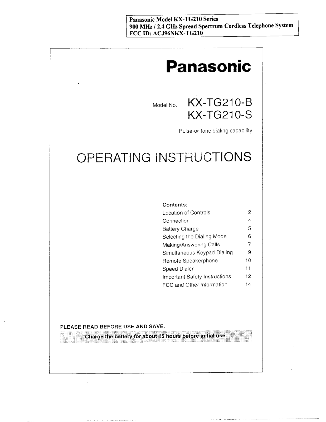 Panasonic 96NKX-TG210B Users Manual