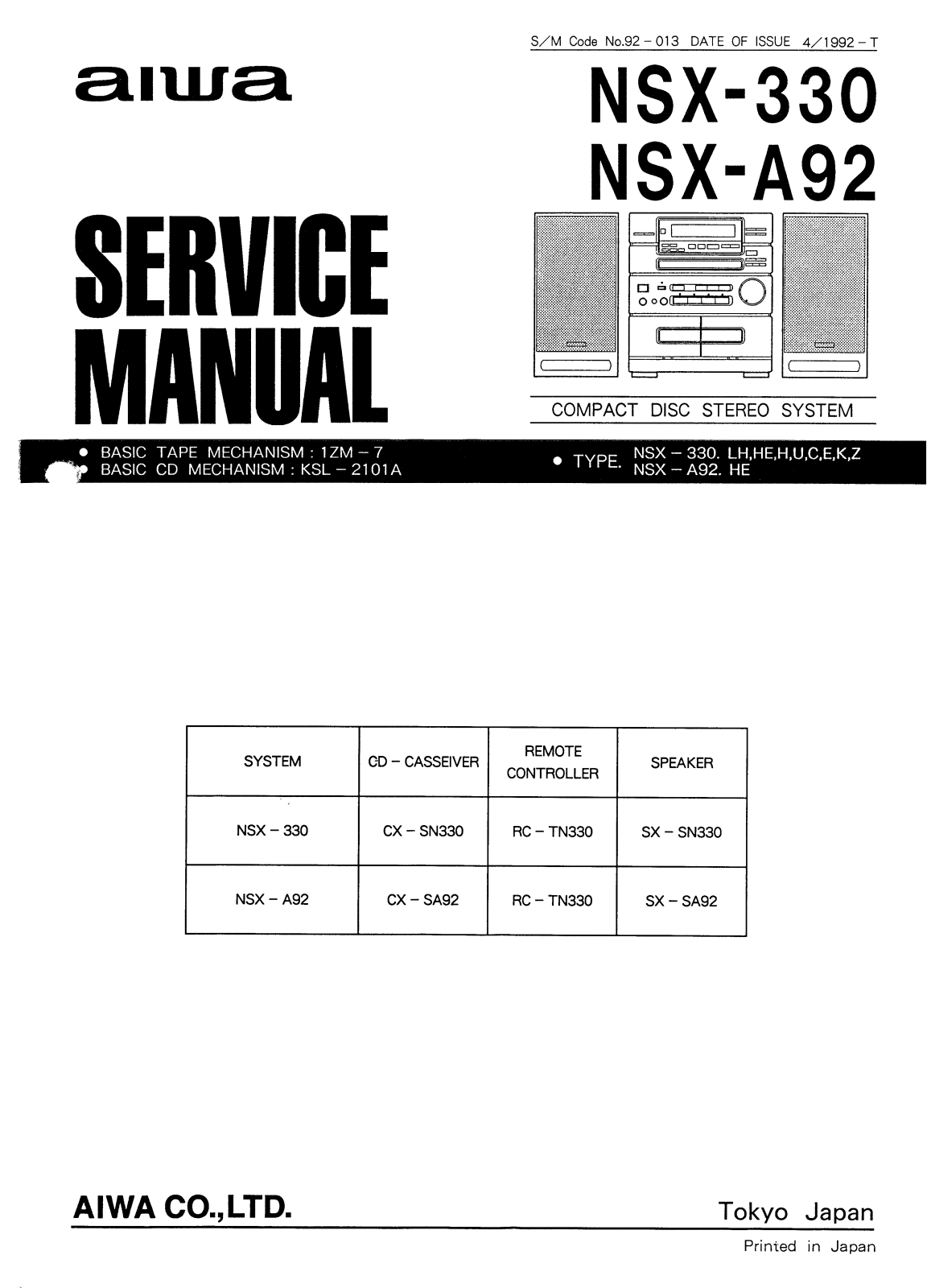 Aiwa NSX-330, NSXA-92 Service manual