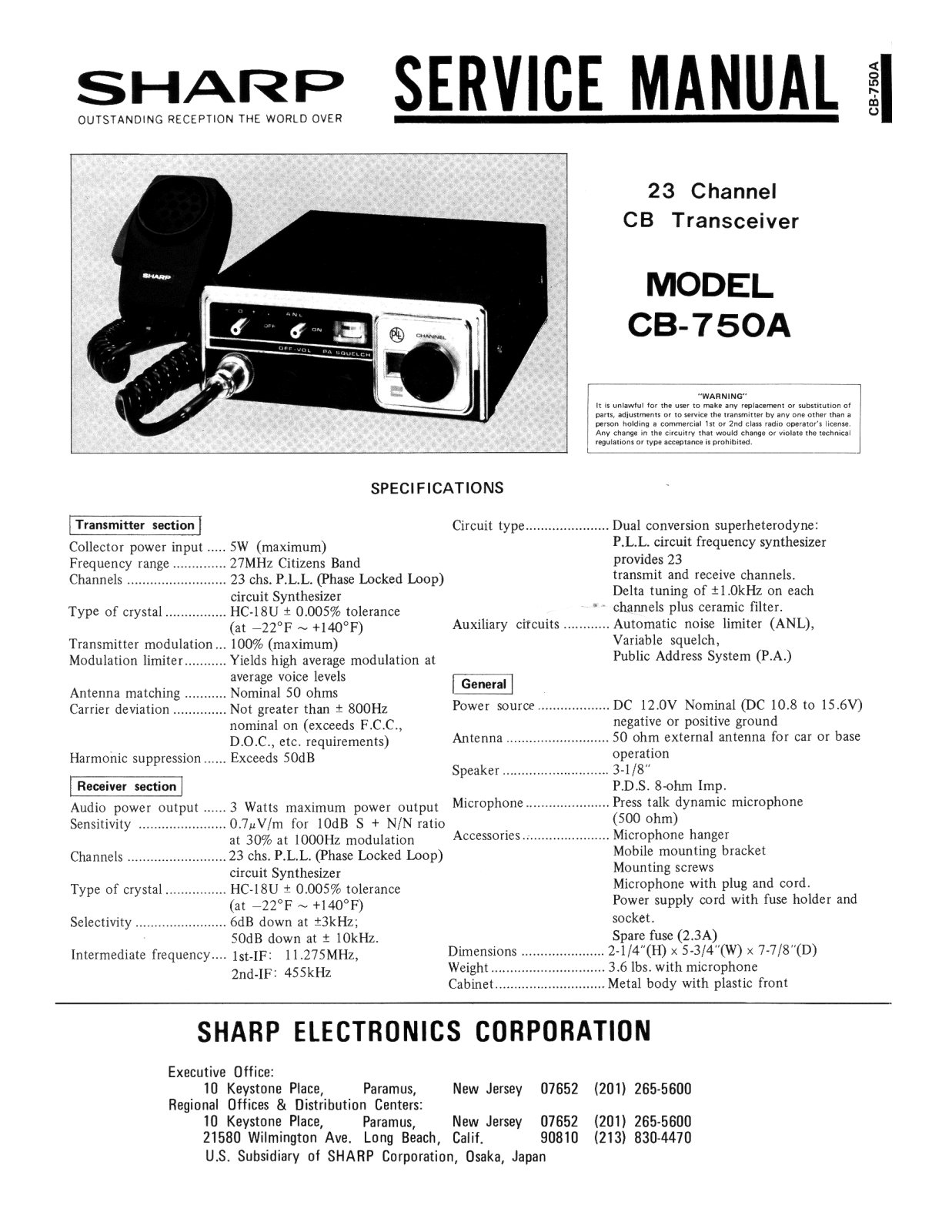 Sharp CB-750A Service Manual