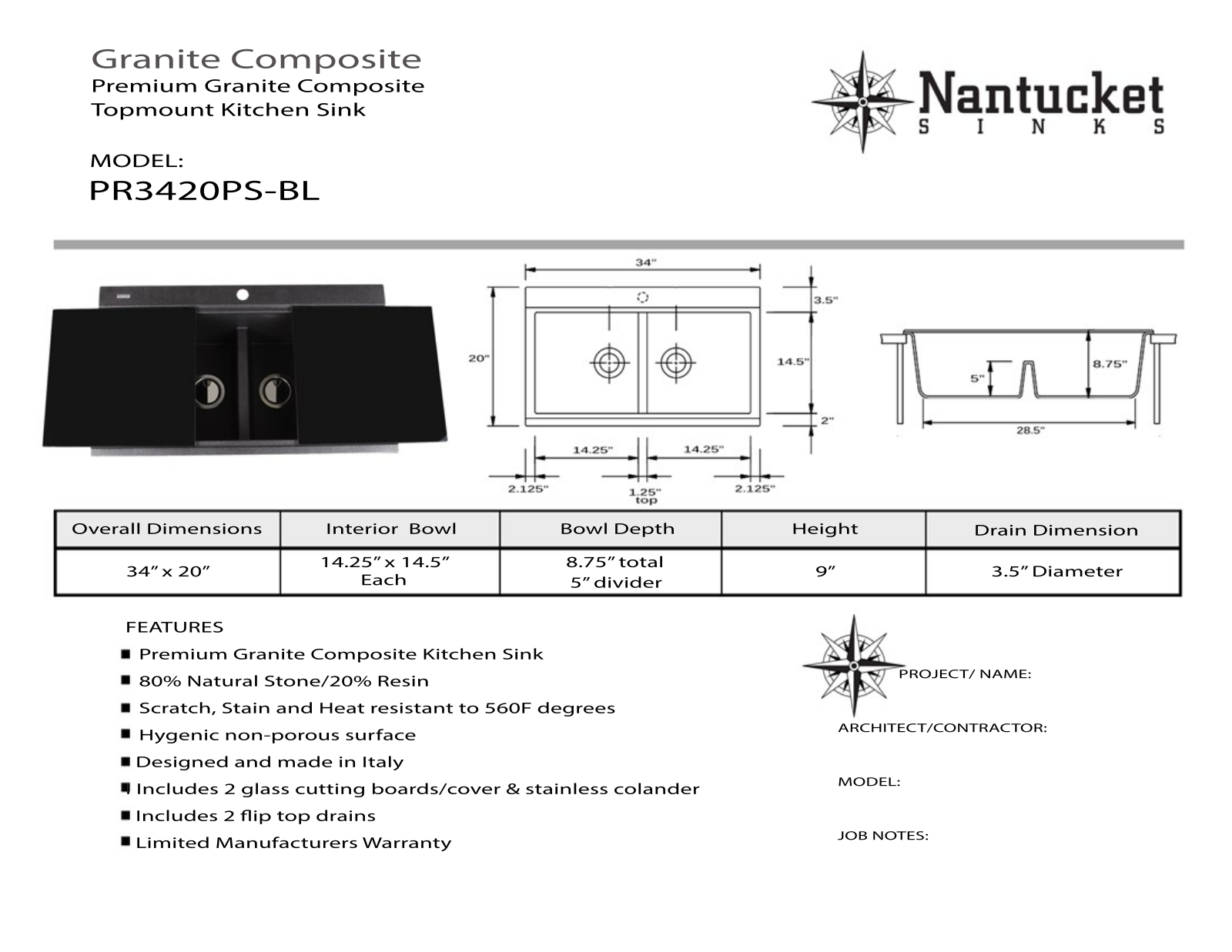 Nantucket PR3420PSBL Specifications