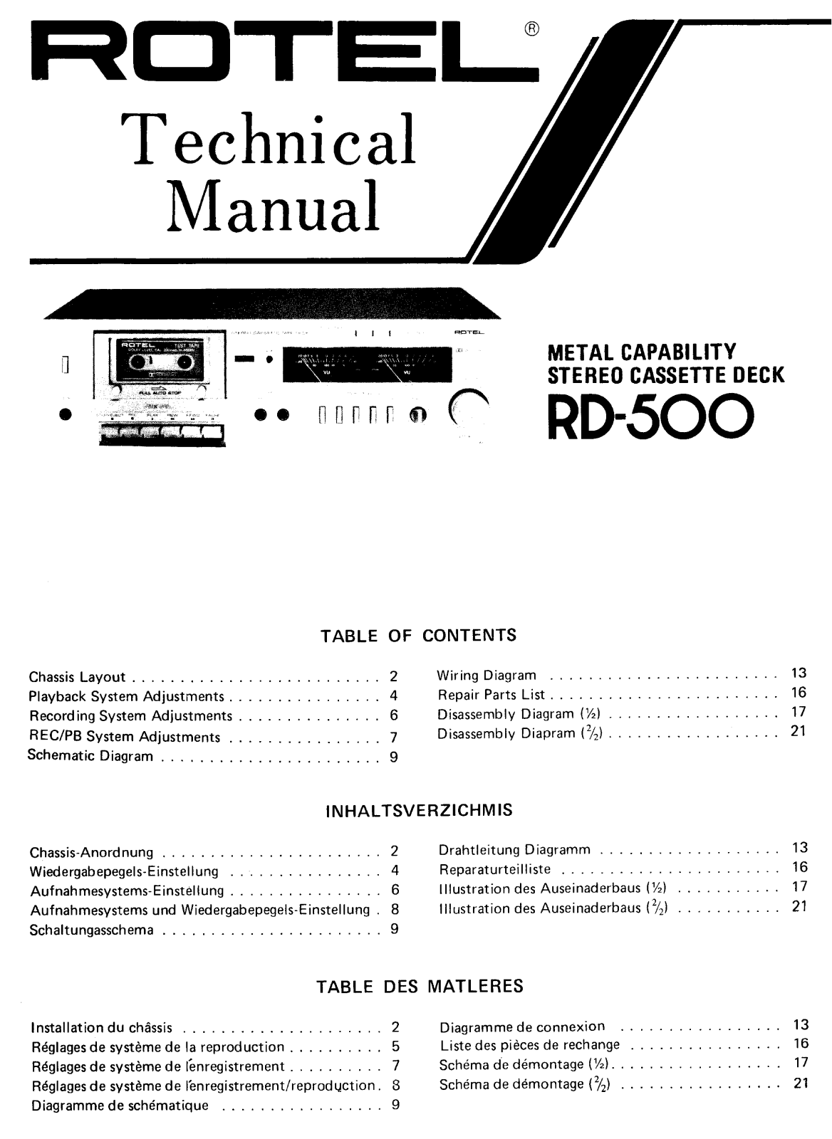 Rotel RD-500 Service manual