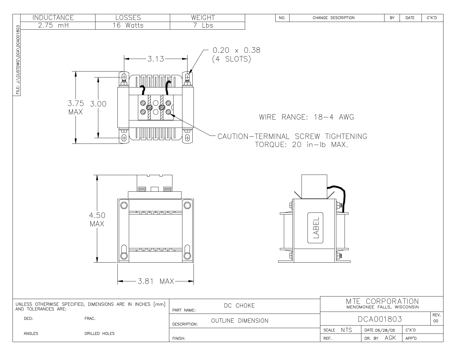 MTE DCA001803 CAD Drawings