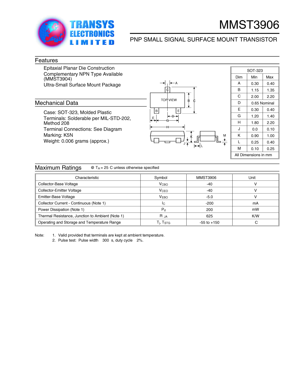 TEL MMST3906 Datasheet