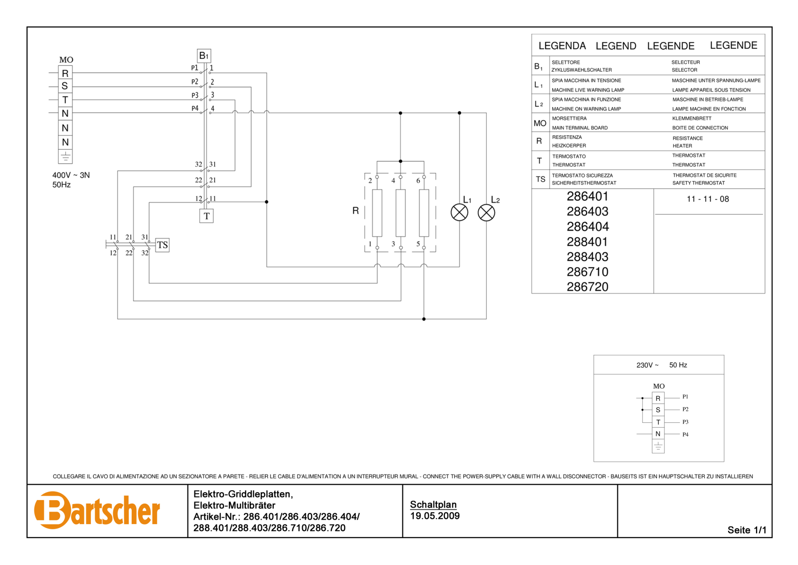 Bartscher 288401 ANNEXE 793 CONTROL PLAN