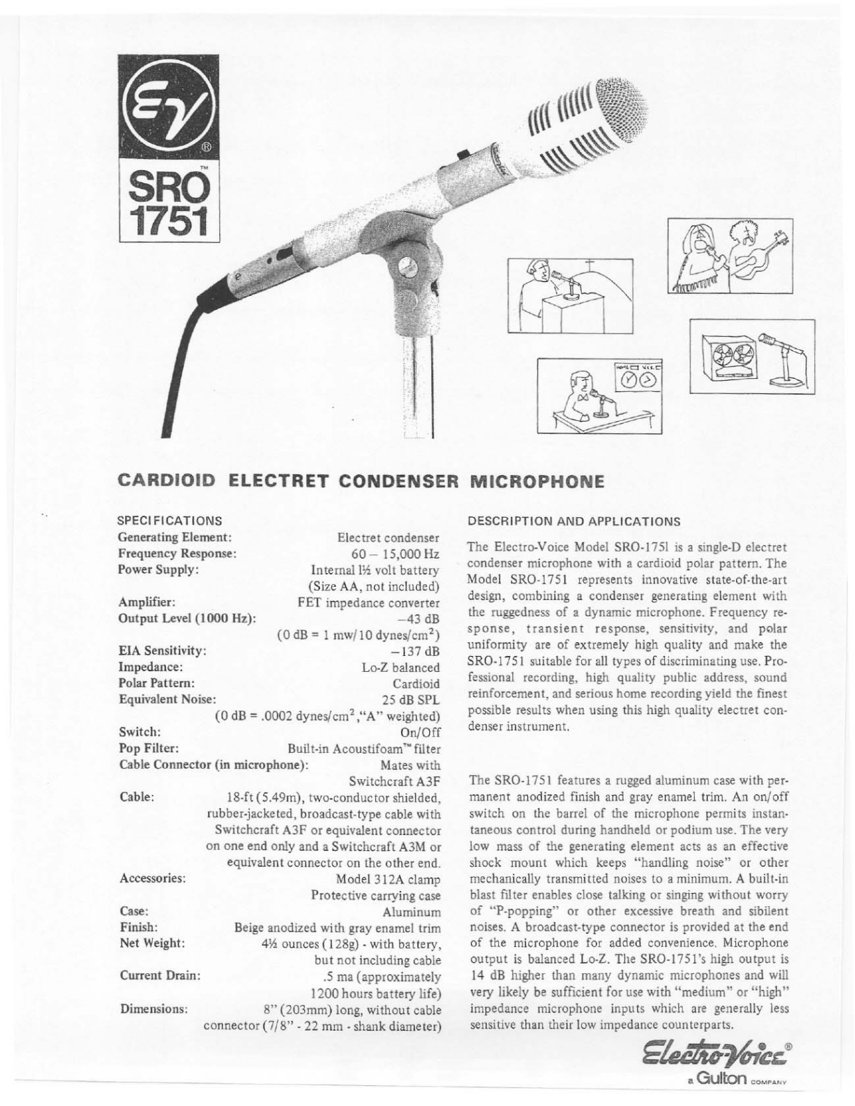 Electro-voice 1751 specification and instructions