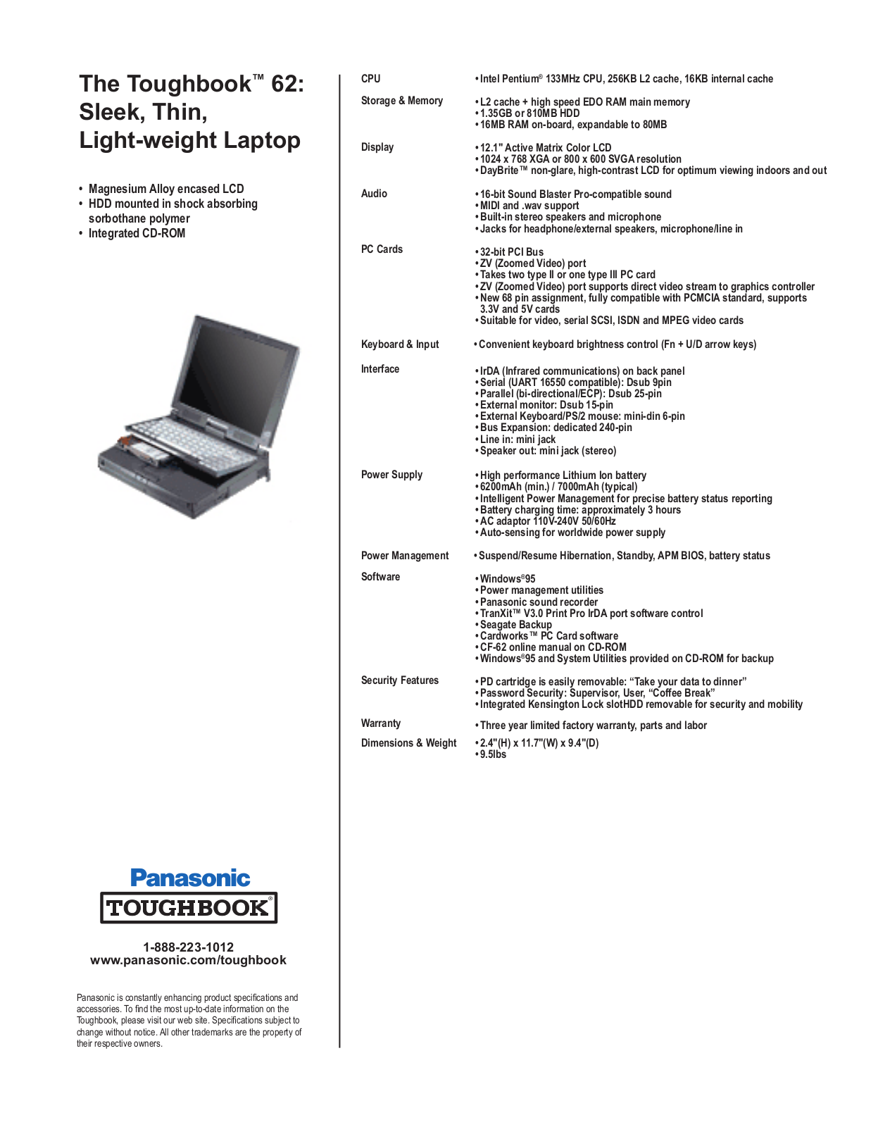 Panasonic Toughbook 62 User Manual