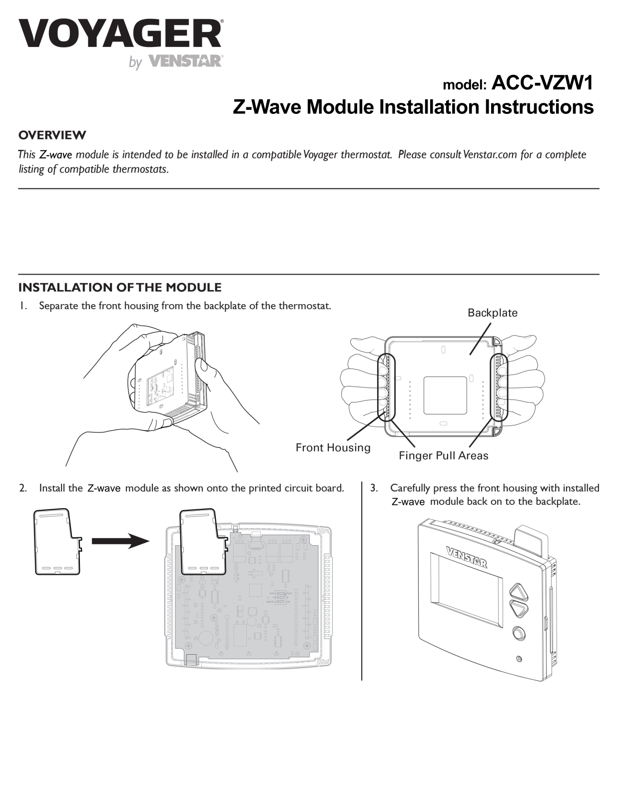 Venstar VZW1 Users Manual