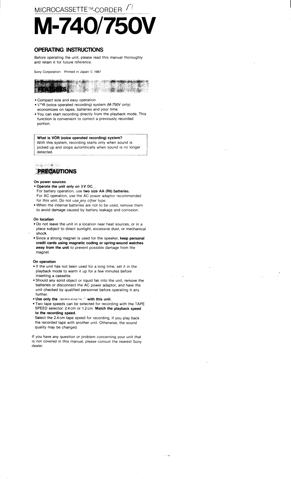 Sony M-750V Primary User Manual