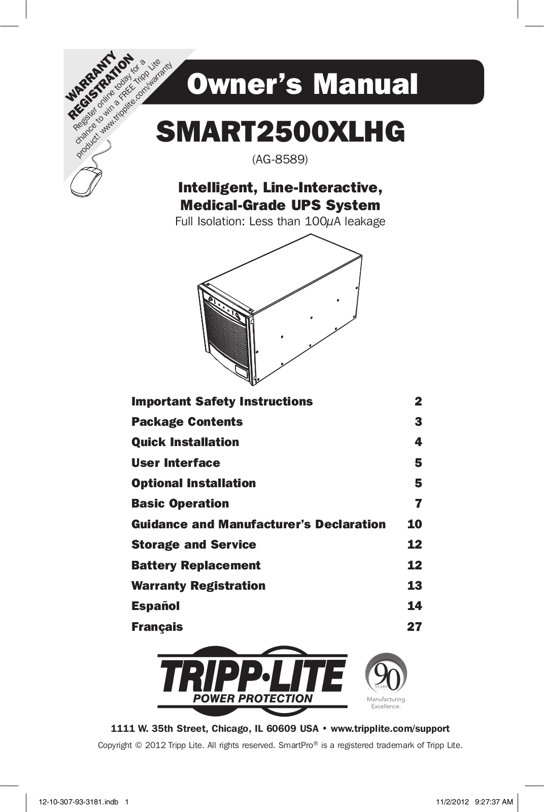 Tripp Lite SMART2500XLHG User Manual