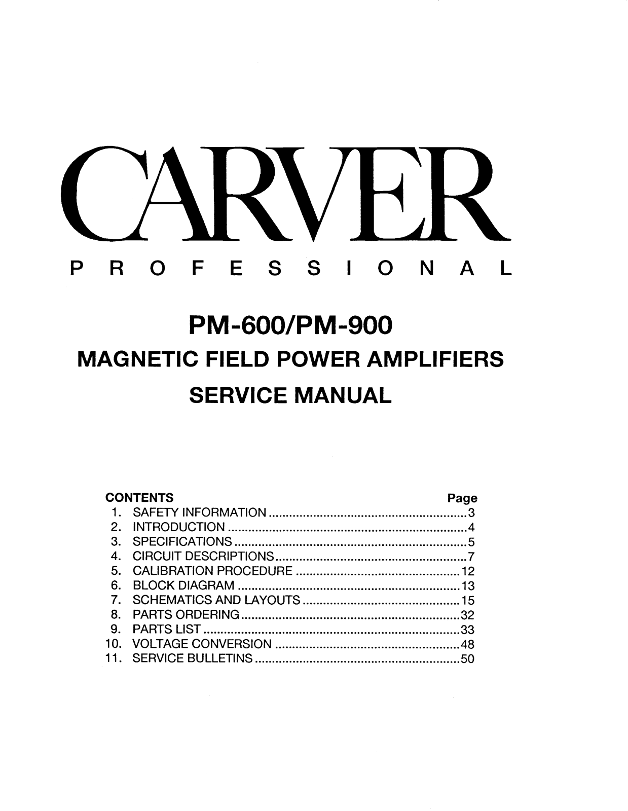 Carver PM-600, PM-900 Service manual