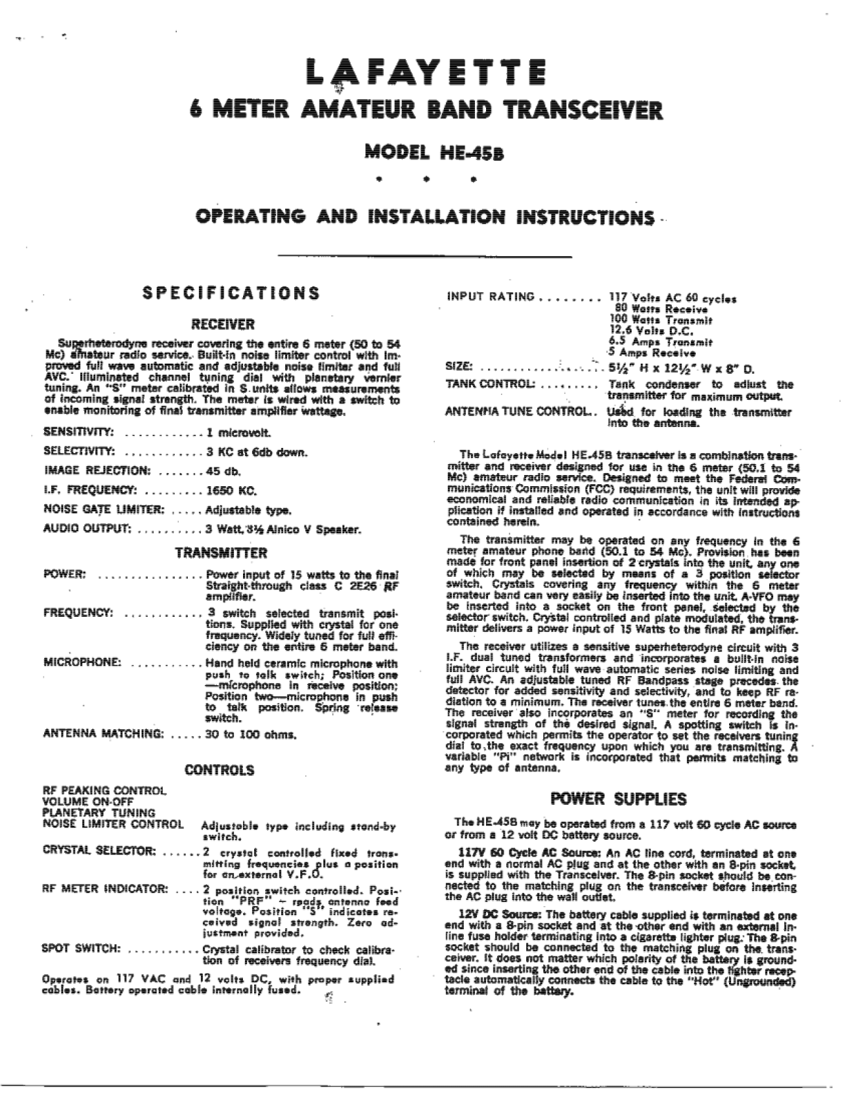 Lafayette HE-45b User Manual (PAGE 1)