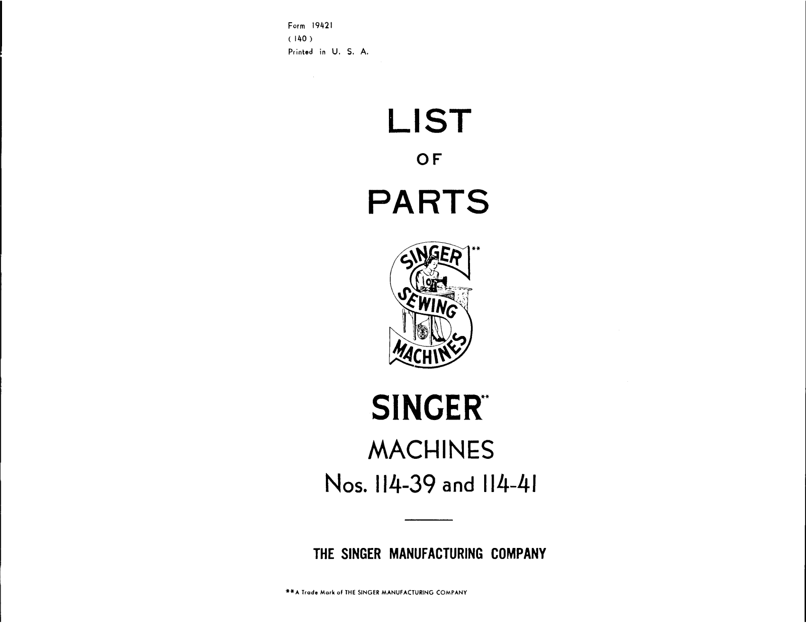 Singer 114-41 User Manual