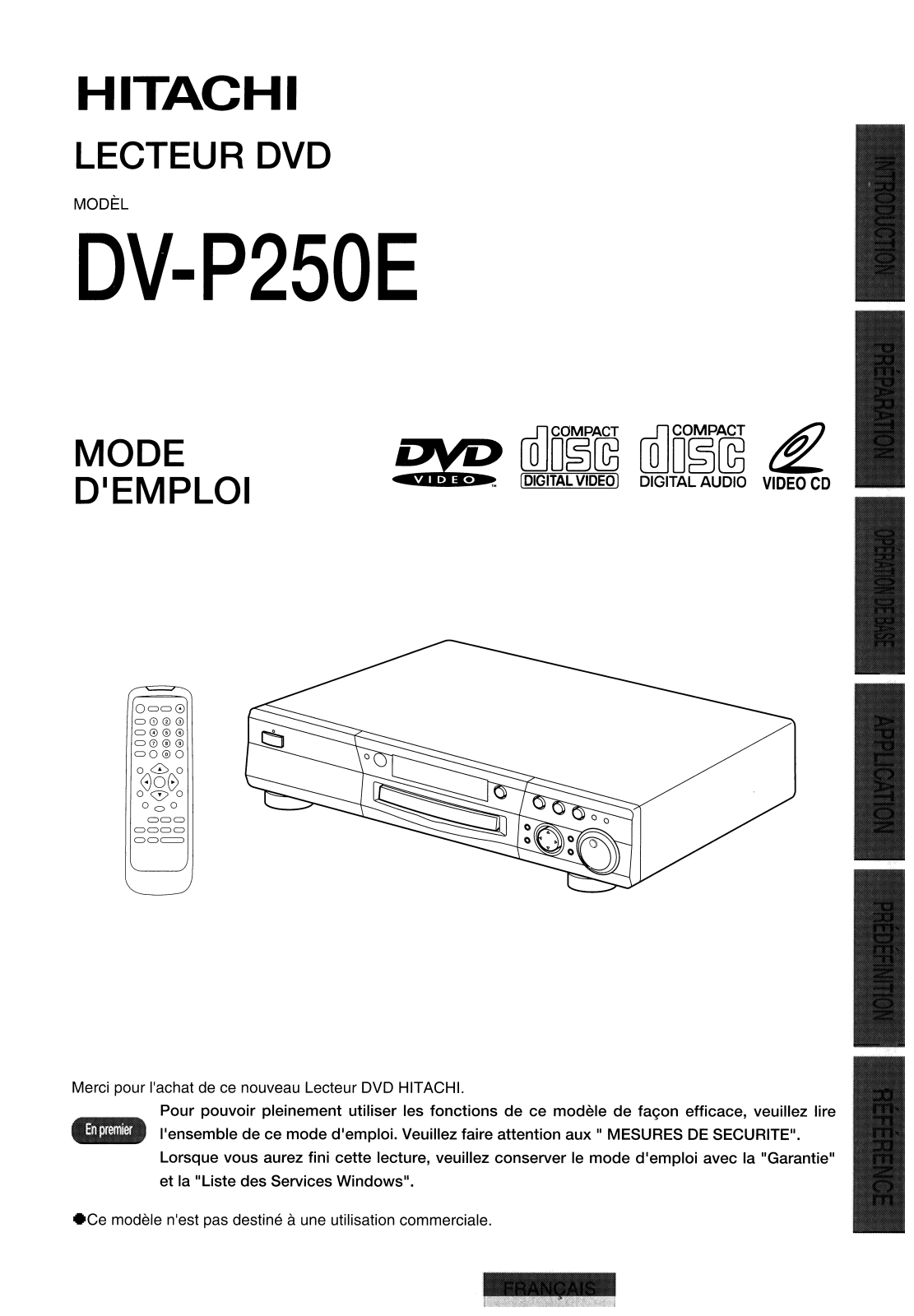 HITACHI DVP250E User Manual