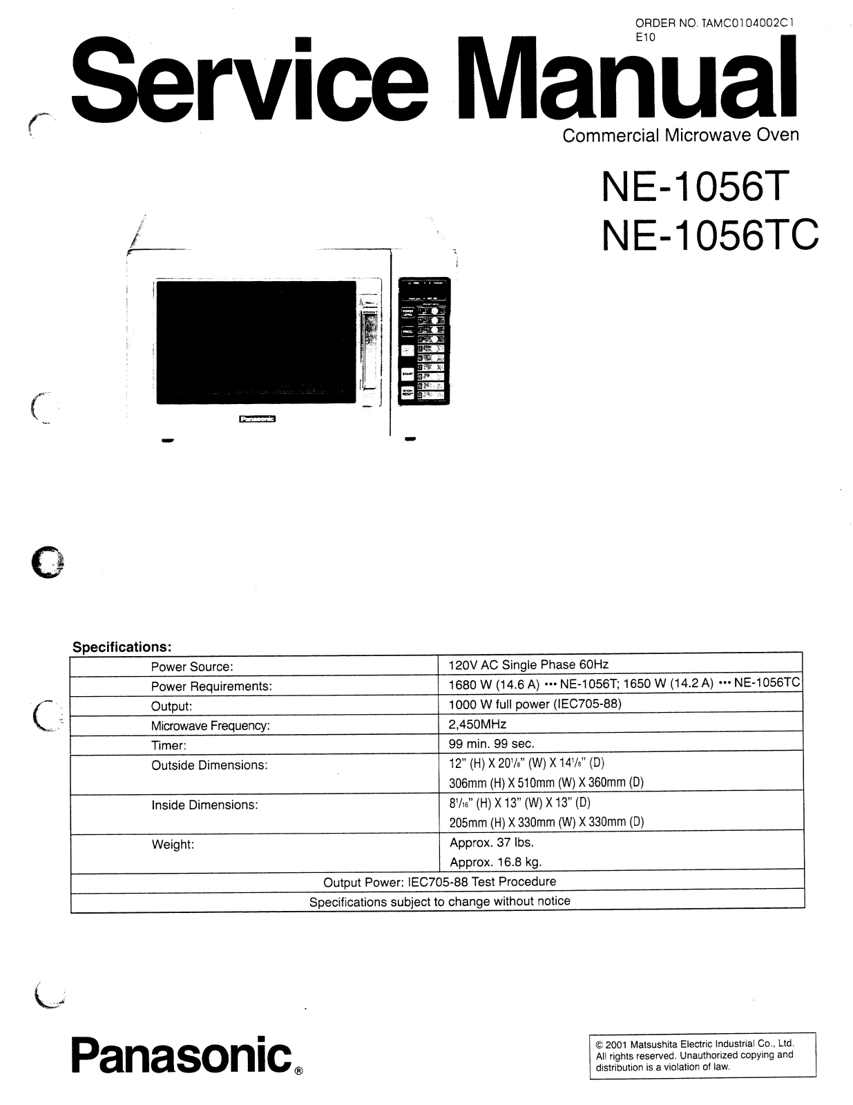 Panasonic NE-1056TC, NE-1056T User Manual