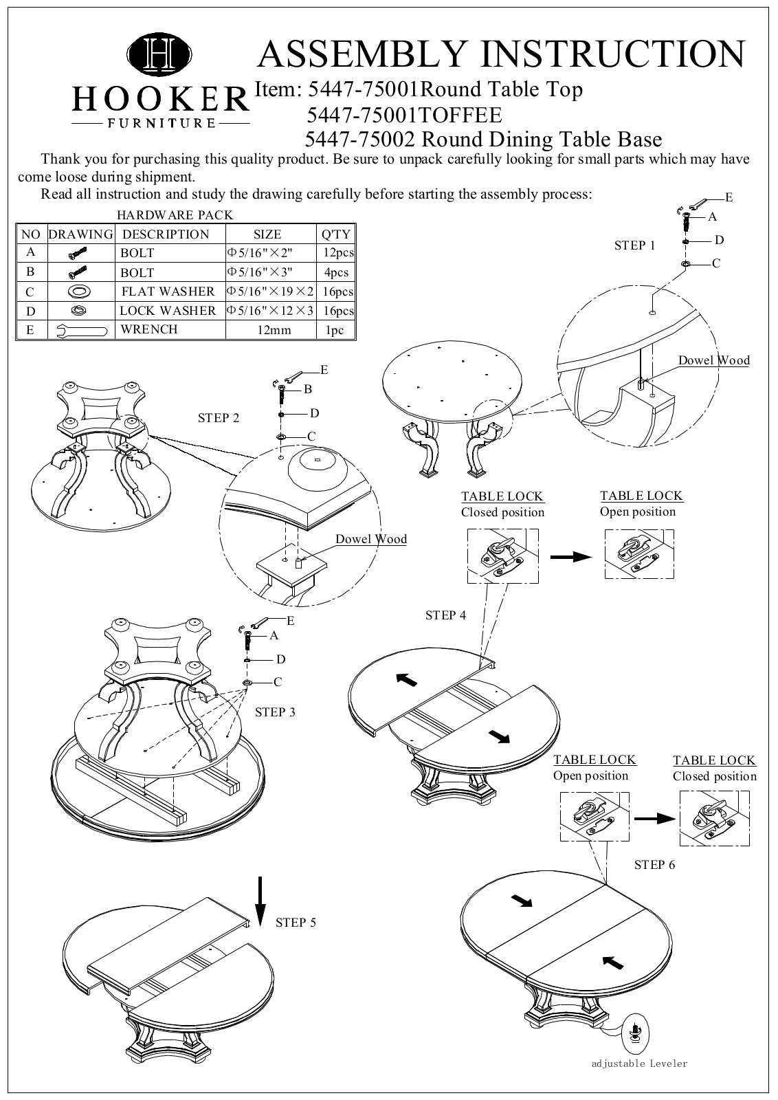 Hooker Furniture 544775203DT, 544775203 Assembly Guide