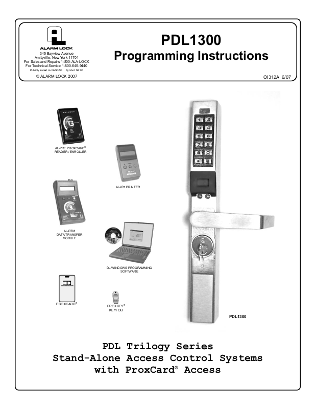 Alarm Lock PDL1300 Programming Instructions