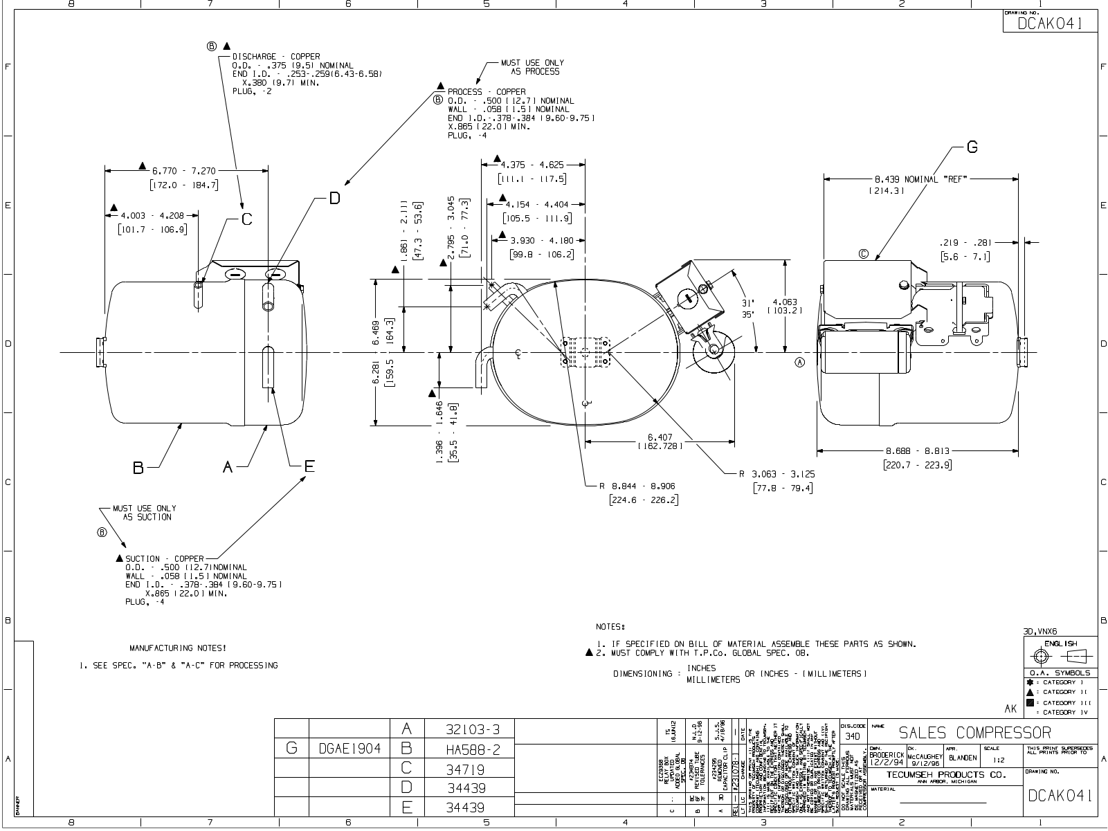 Tecumseh AKA4482YXA, AKA9428EXA Drawing Data