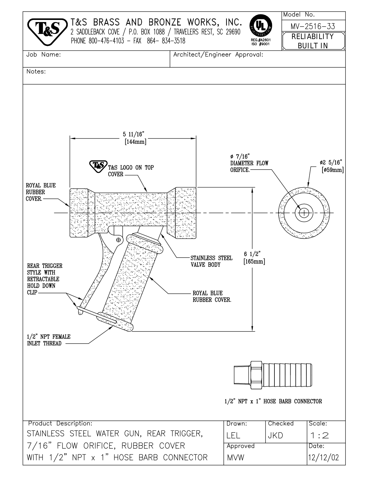 T&S Brass MV-2516-33 User Manual