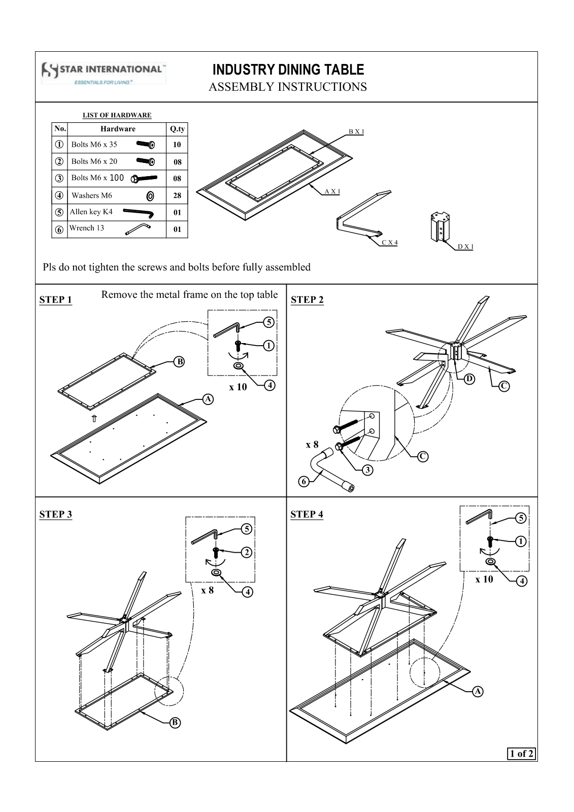 Essentials for Living 4630BLKAGRY, 4630BRAIVO Assembly Guide