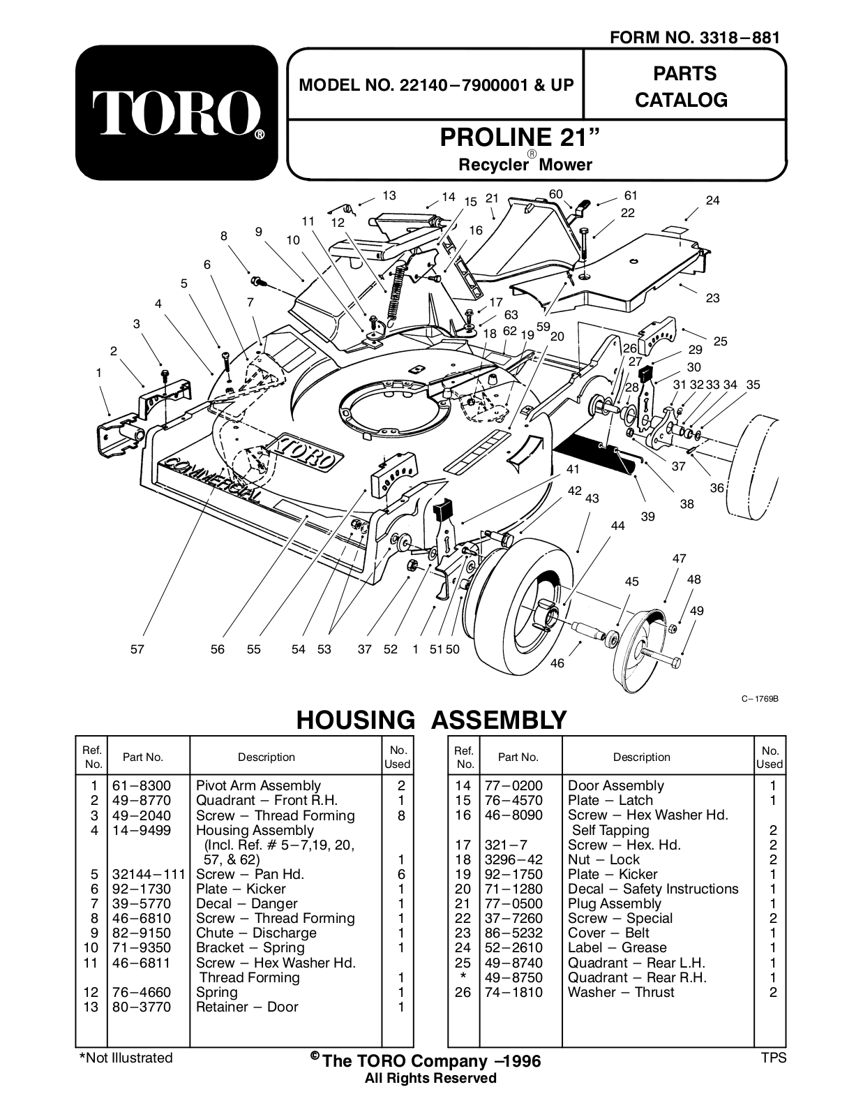 Toro 22140 Parts Catalogue