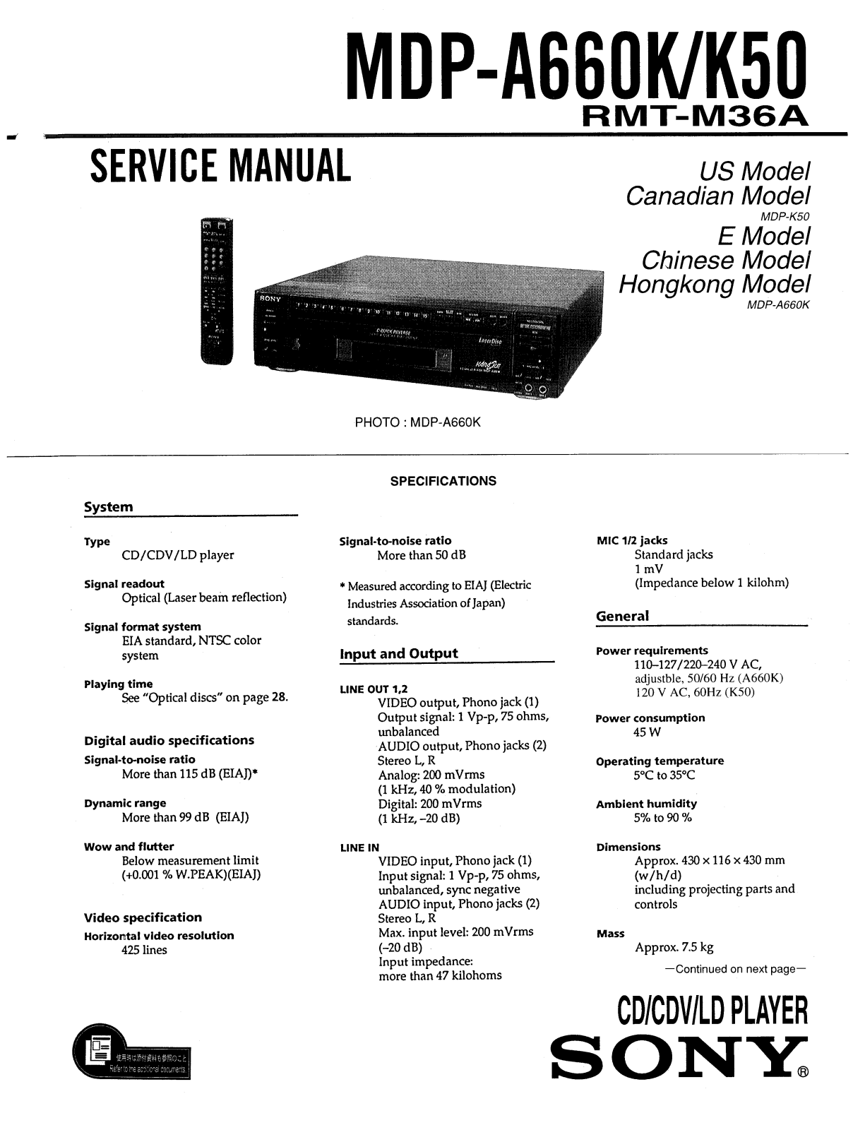 Sony MDPA-660-K, MDPK-50 Service manual