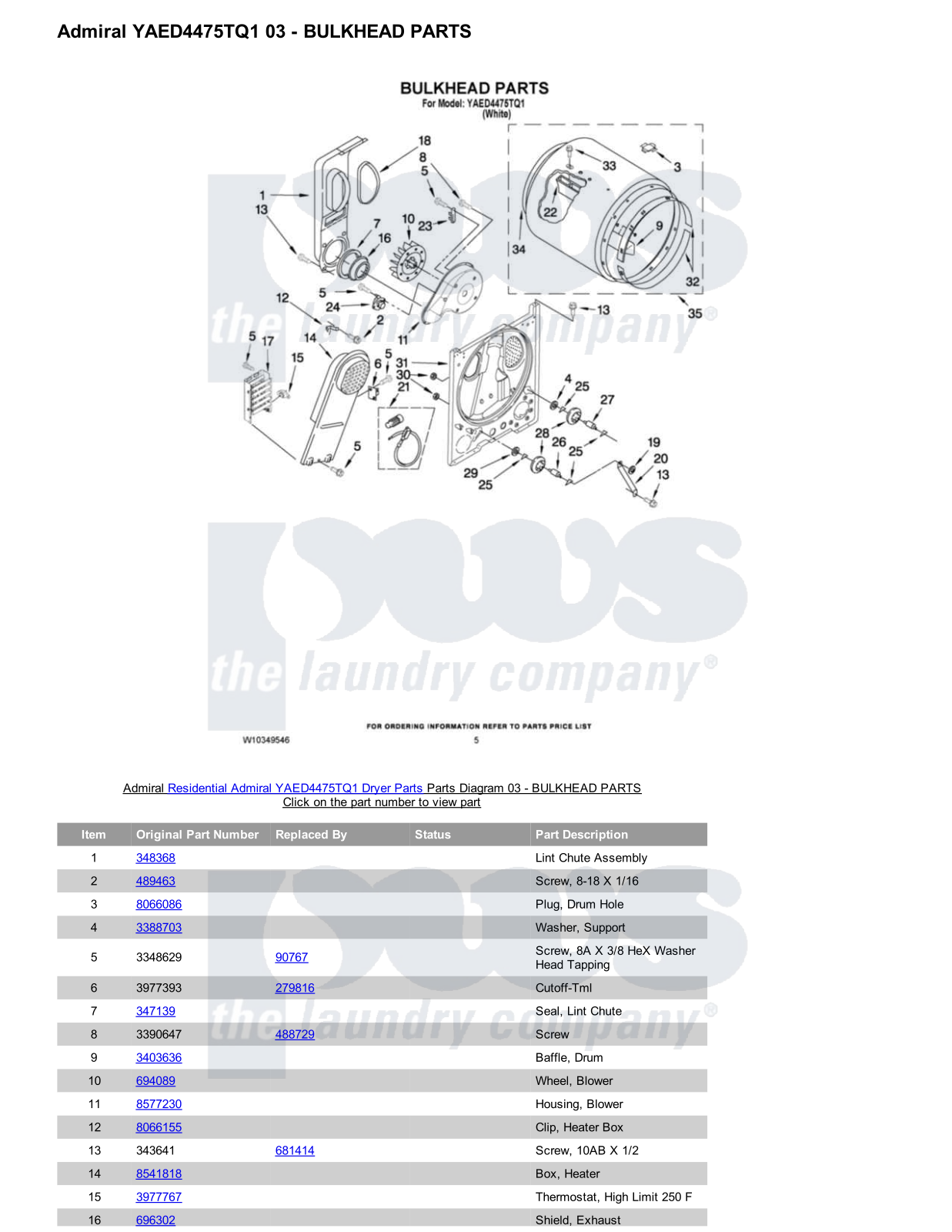 Admiral YAED4475TQ1 Parts Diagram